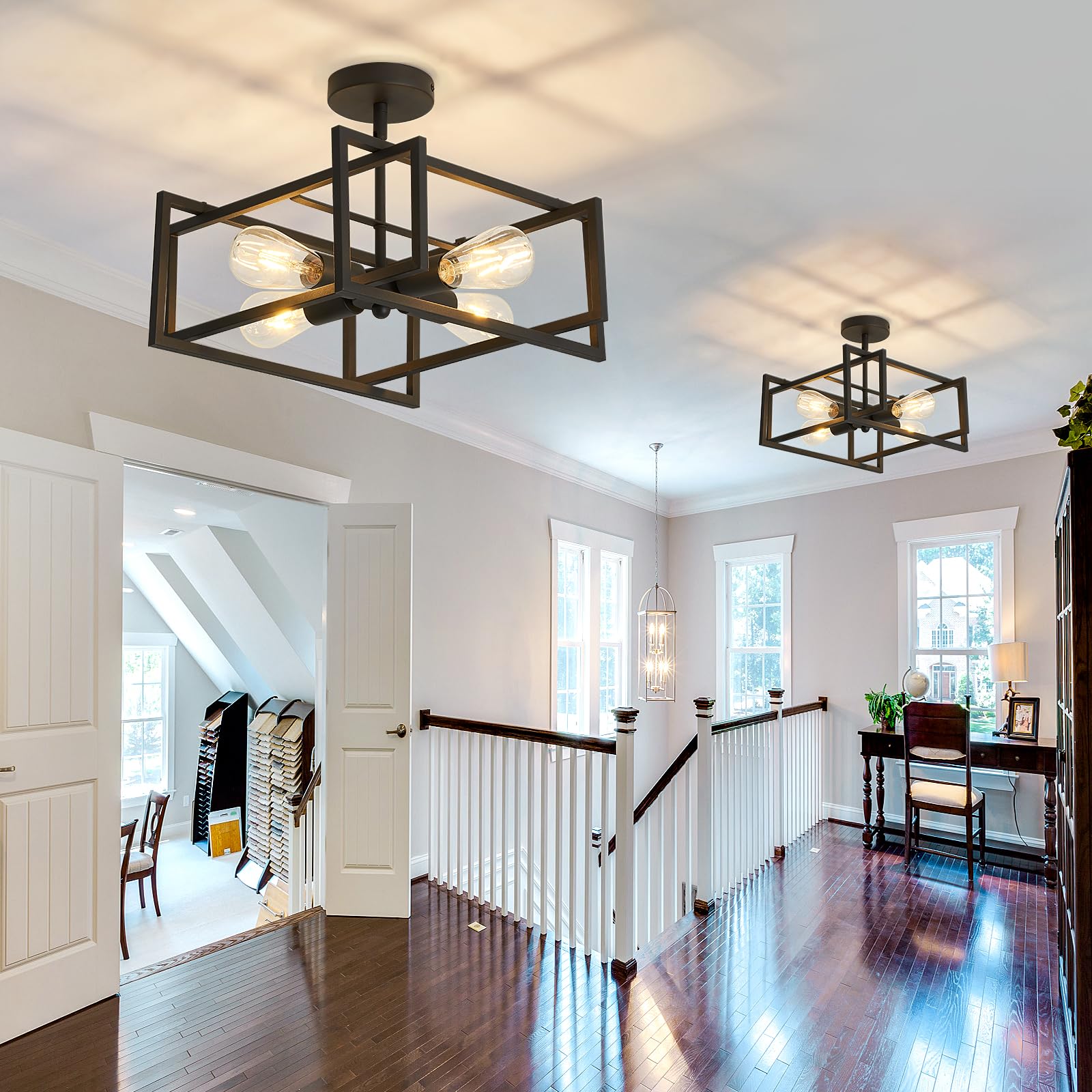 Szxykeji 2-Pack Close To Ceiling Light Modern Black Flush Mount Ceiling Light Fixture 18.89 Inch E26 Base Chandelier Lighting Fo
