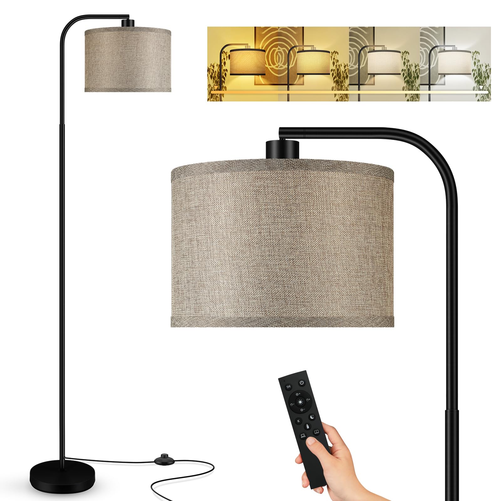 BoostArea Dimmable Floor Lamp for Living Room,Arc Sofa Lamps with Remote,Stepless Dimmable & Colors Temperature 2700k-6500k,67 i
