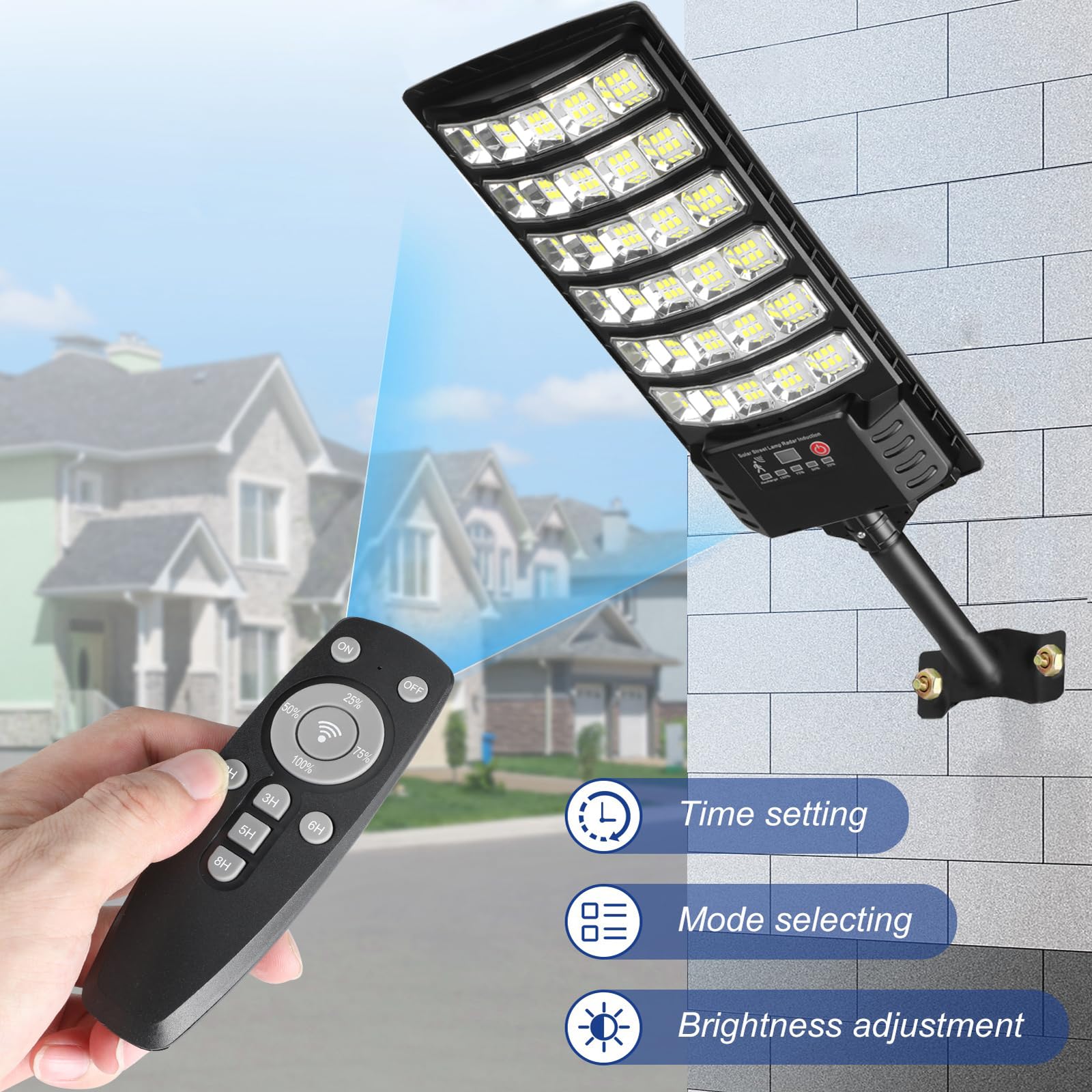 AITERMOND 4-Pack Solar Street Lights, 50000lm, IP66 Waterproof, Dusk to Dawn, 6500k, Remote Control, Black, Model AIT30G