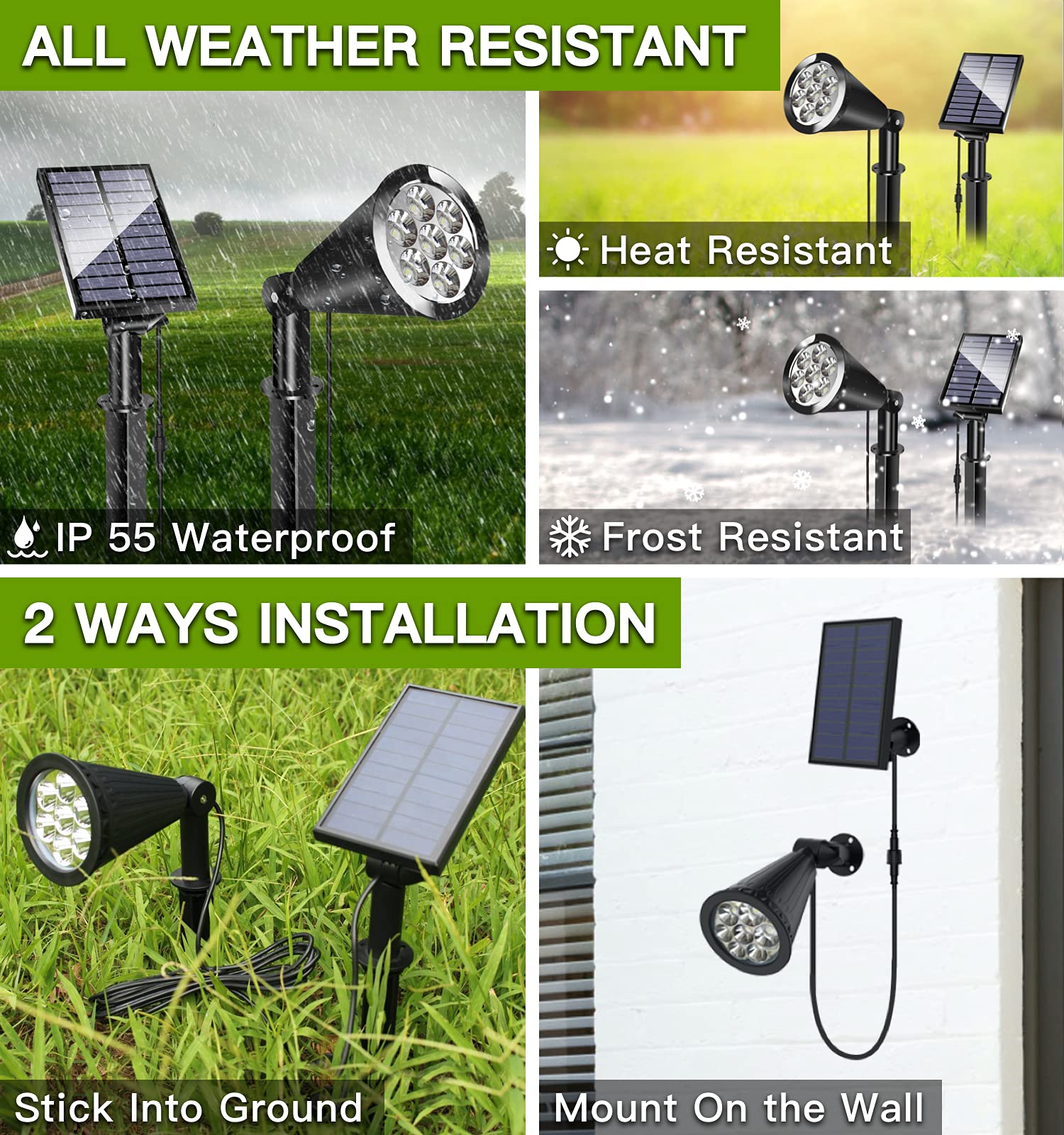 MEIHONG Solar Spot Light Outdoor, Waterproof LED Landscape Lights, 4 Pack, High-impact ABS Plastic, Dusk to Dawn, White, Model K1-B