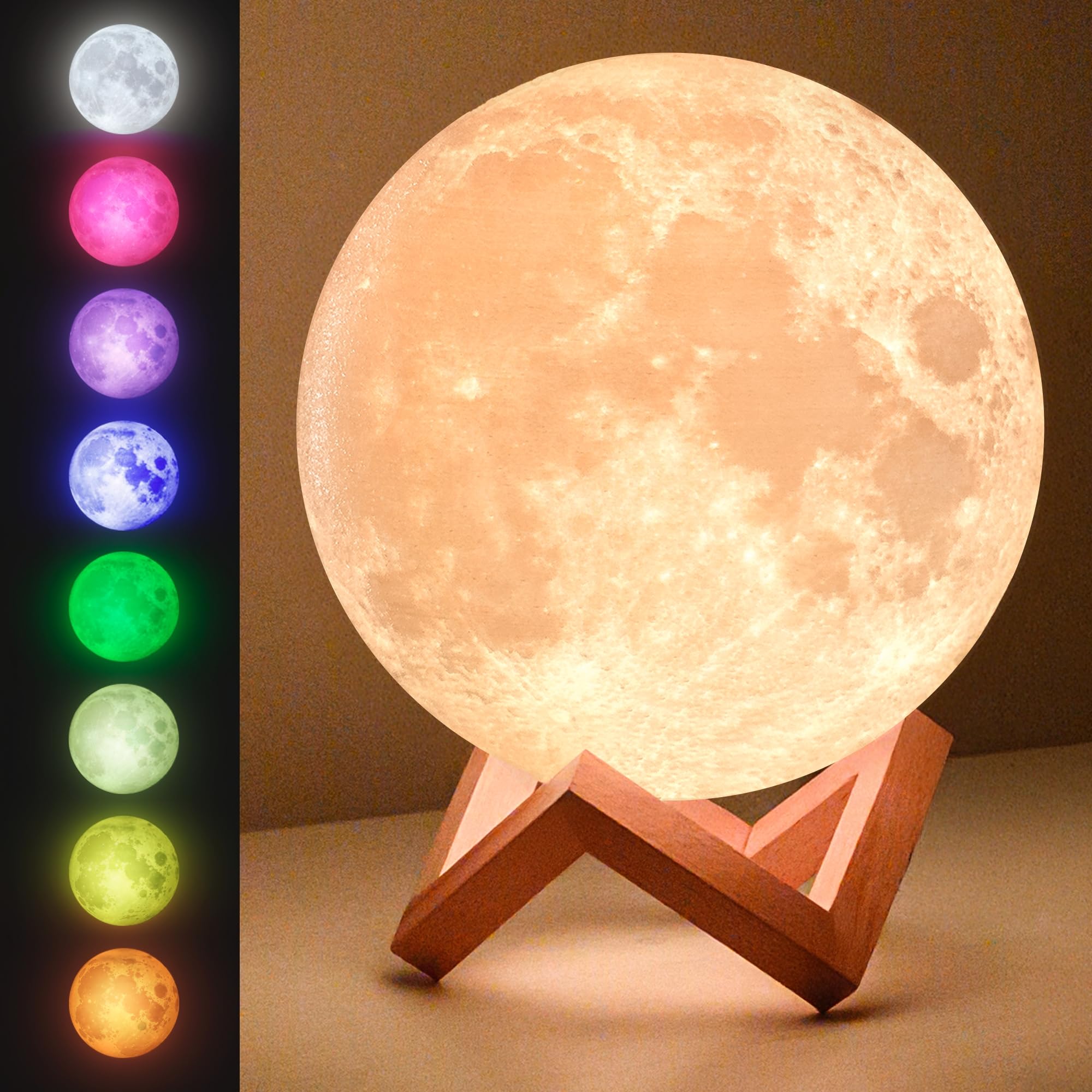 Mind-Glowing Moon Lamp - 3D Moon Night Light for Kids Bedroom - Globe Nightlight with Multi Color LED, Touch/Remote Control - Ch