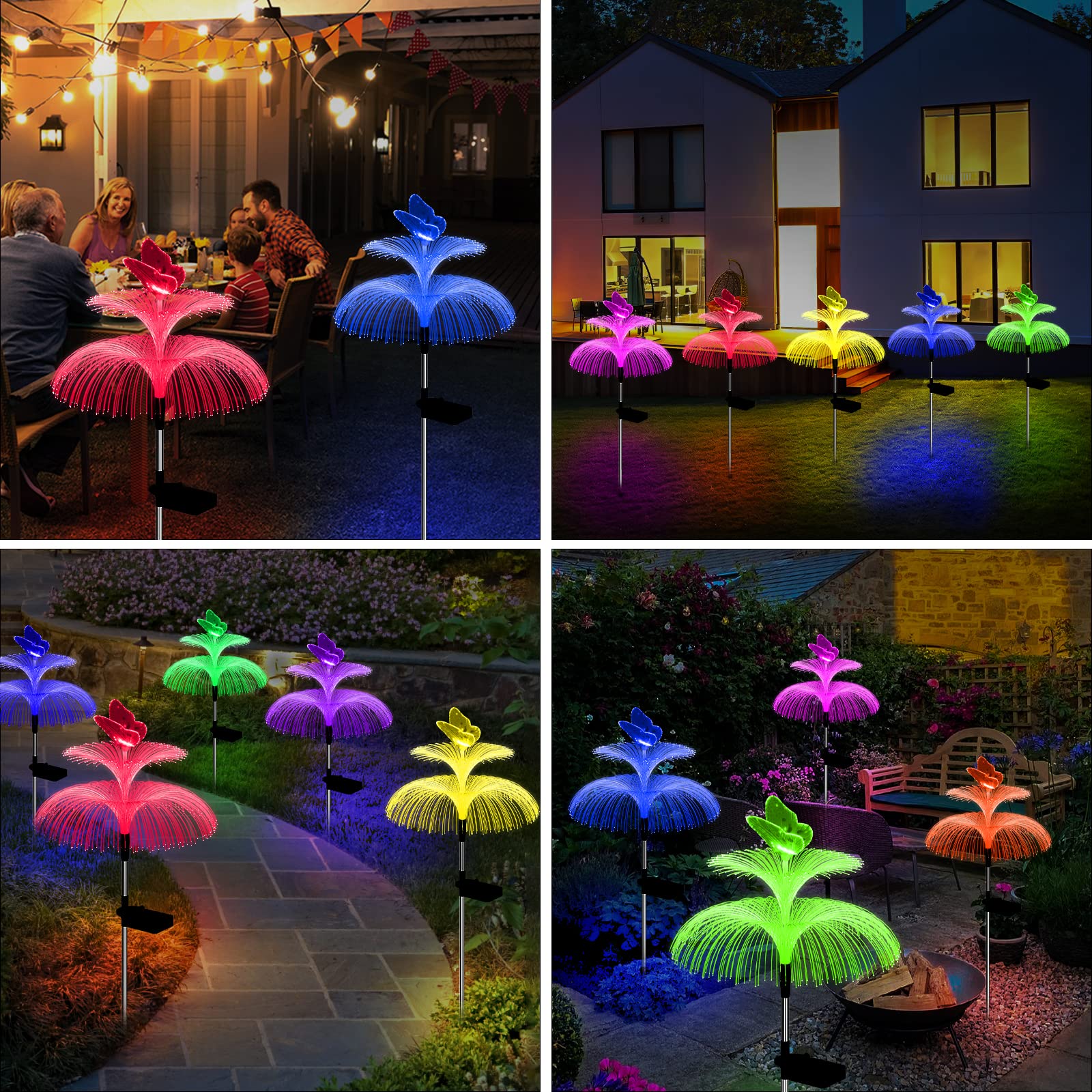 Weepong Solar Garden Lights, Waterproof Decorative Jellyfish & Butterfly, 7 Color Gradients, 3 Pack