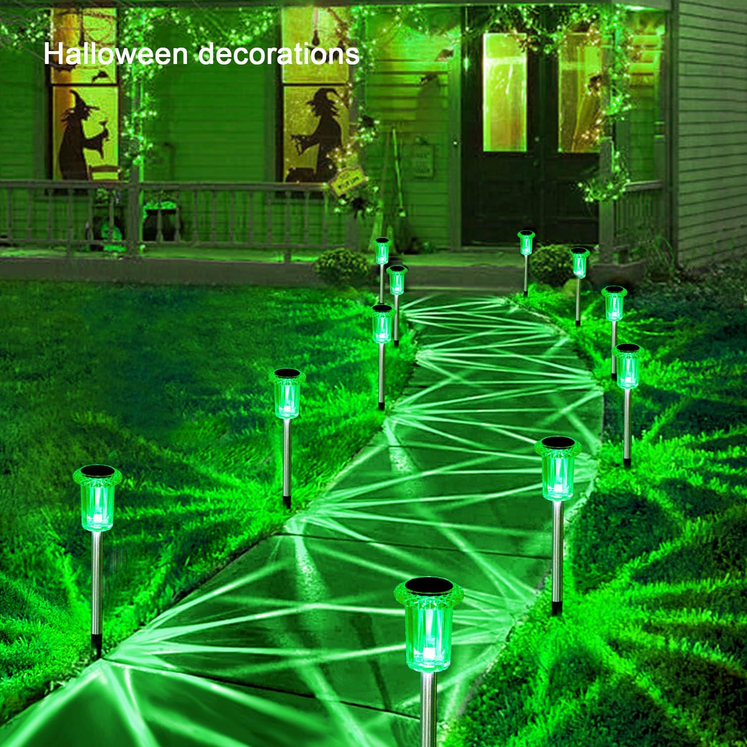 Gorrzai 15 Pack Solar Pathway Lights - Waterproof Purple Halloween Yard Decorations