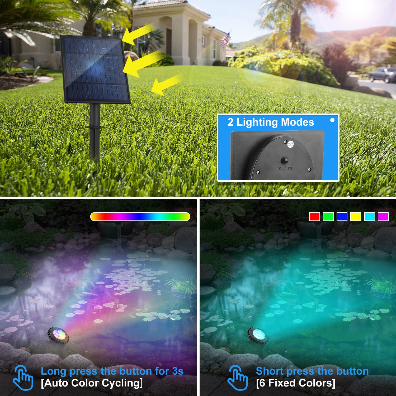 T-Sun Rgb Solar Pond Light - 4 Head Led Underwater Color Changing For Garden Pool Fountain