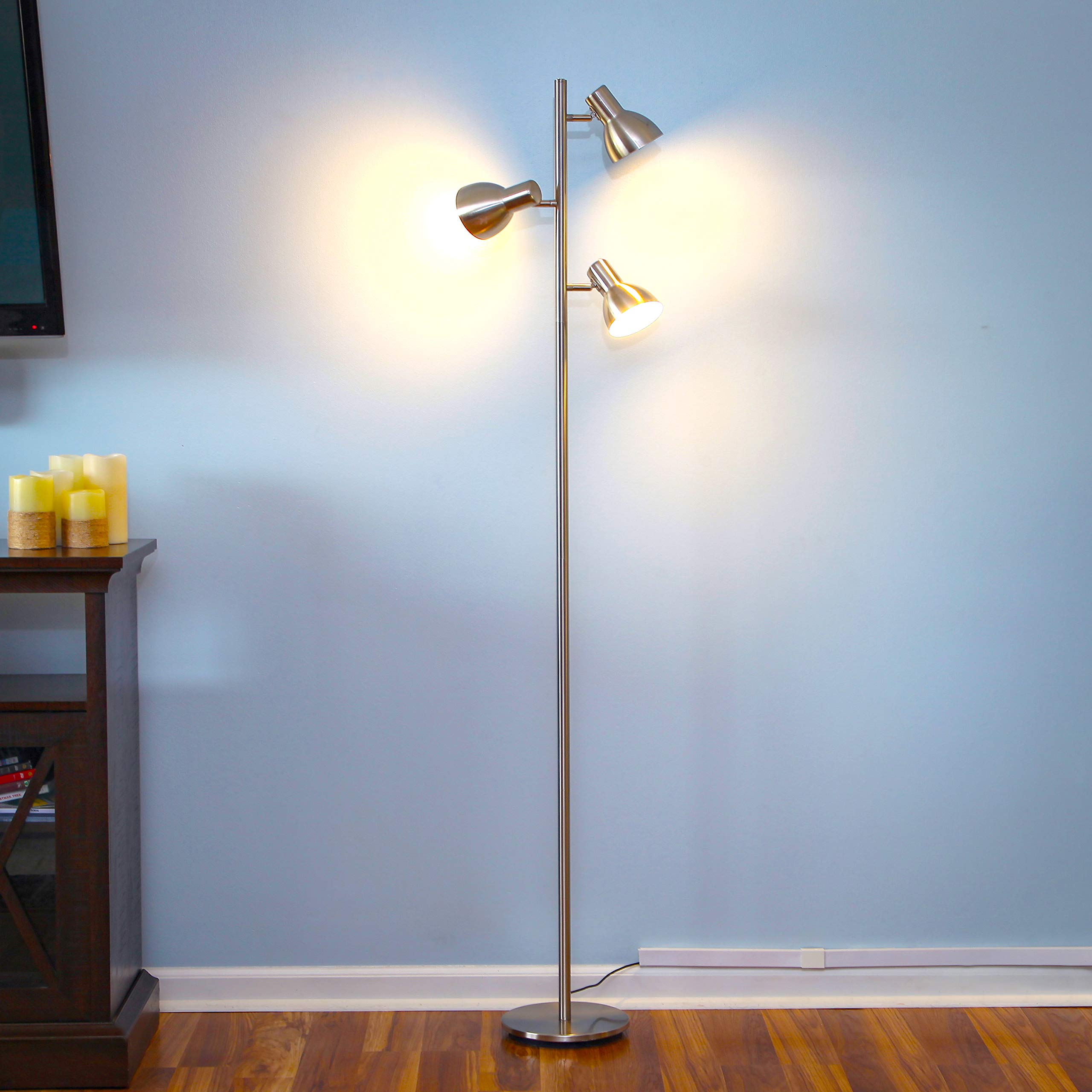 Brightech Ethan Floor Lamp, Dimmable LED Standing Lamp, Nickel, Modern Design, Model FL-ETHAN-NKL