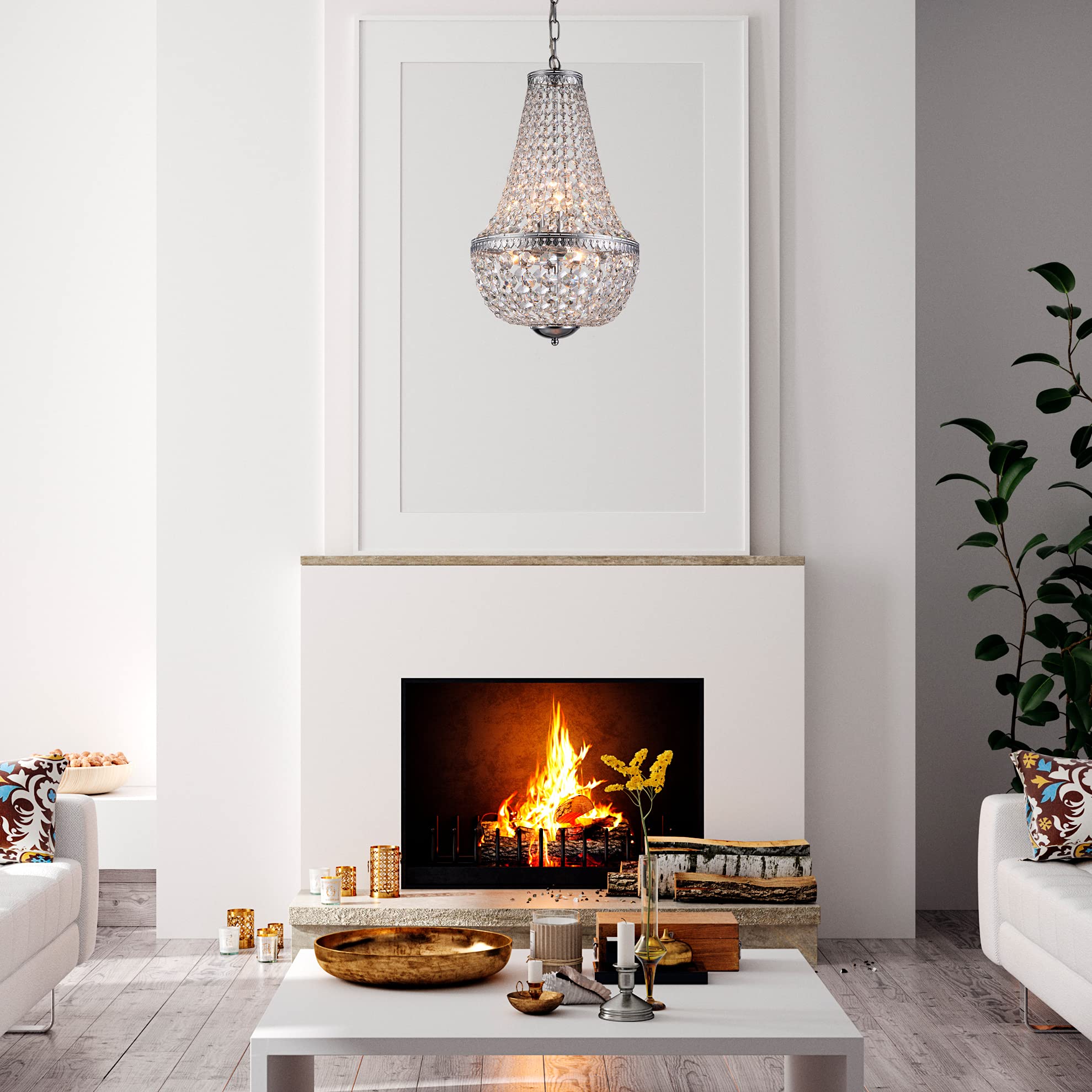Edvivi Empire Crystal Chandelier, 6 Lights, Chrome Finish, Adjustable Hanging, Model EPJ401CH