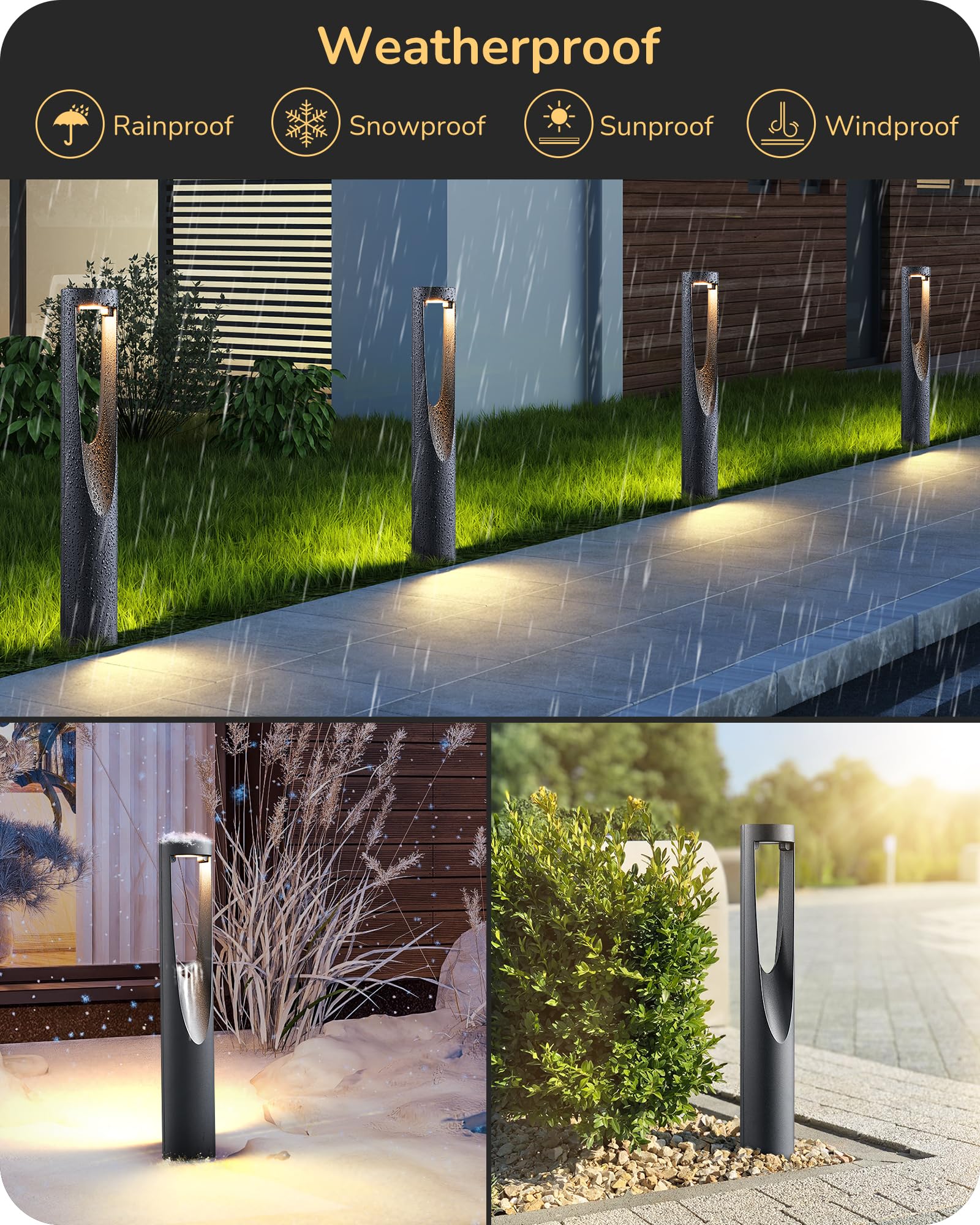 EDISHINE Low Voltage Landscape Lighting, 12V 2W, 150LM, 3000K, Waterproof LED Pathway Lights, Black, 8 Pack, Model HGSL36B