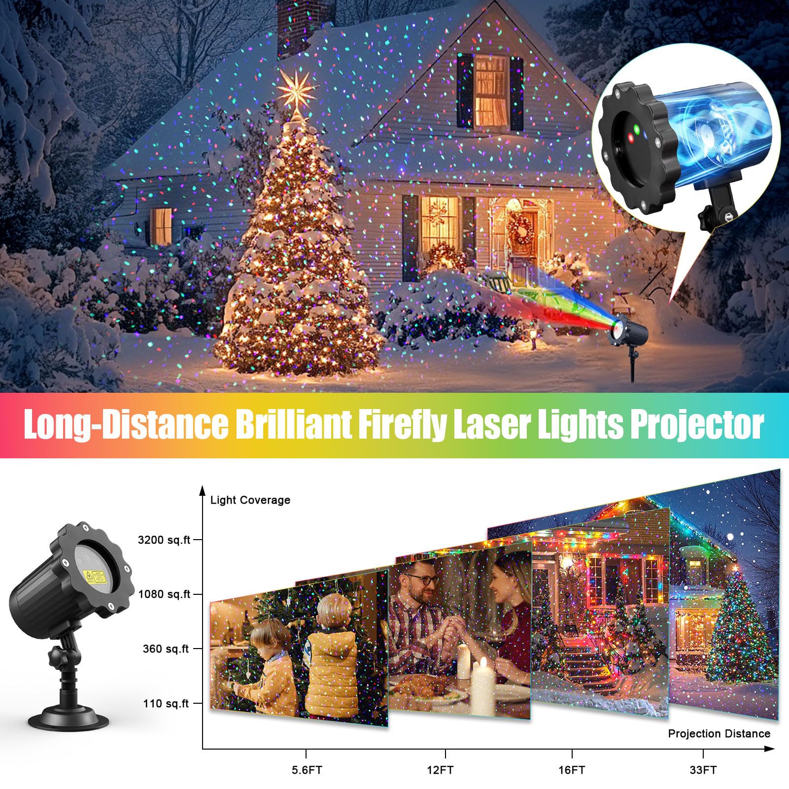 Waterproof Firefly Laser Projector Lights Outdoor,12 Effect Moving Rgb Lights Show Laser Projection With Rf Remote And Timer For
