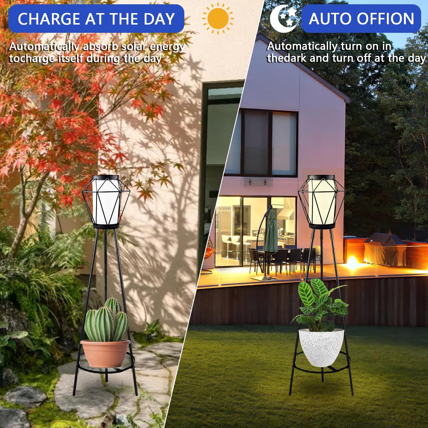 TOOTOO STAR Solar Floor Lamp Outdoor Patio Light Waterproof with USB Rechargeable, Remote Control and Light Sensor Dimmable Sola