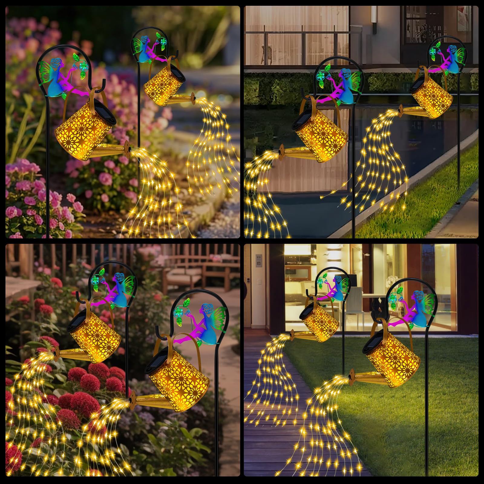 Solar Watering Can With Lights, Waterproof Solar Lantern With Fairy Shepherd Hook, Hanging Solar Garden Lights For Patio Yard La