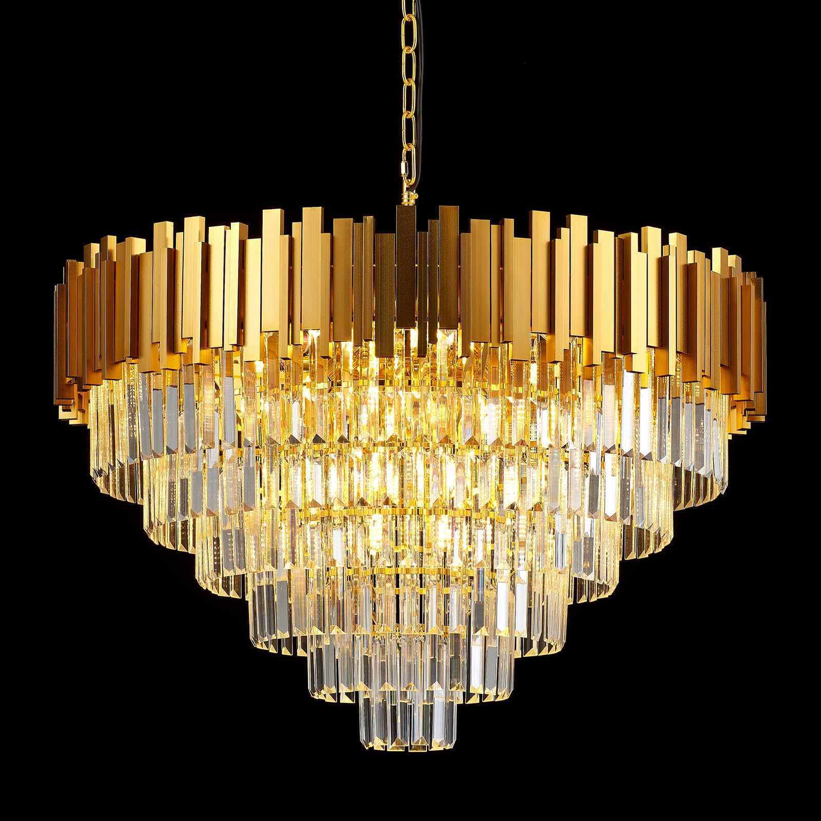 Brfaixla 18-Lights 6 Tiers Gold Crystal Chandeliers stylish 31.5 Modern Crystal Pendant Chandelier Round Hanging Lighting For Living Room Foyer High Ceiling Bedroom Restaurant