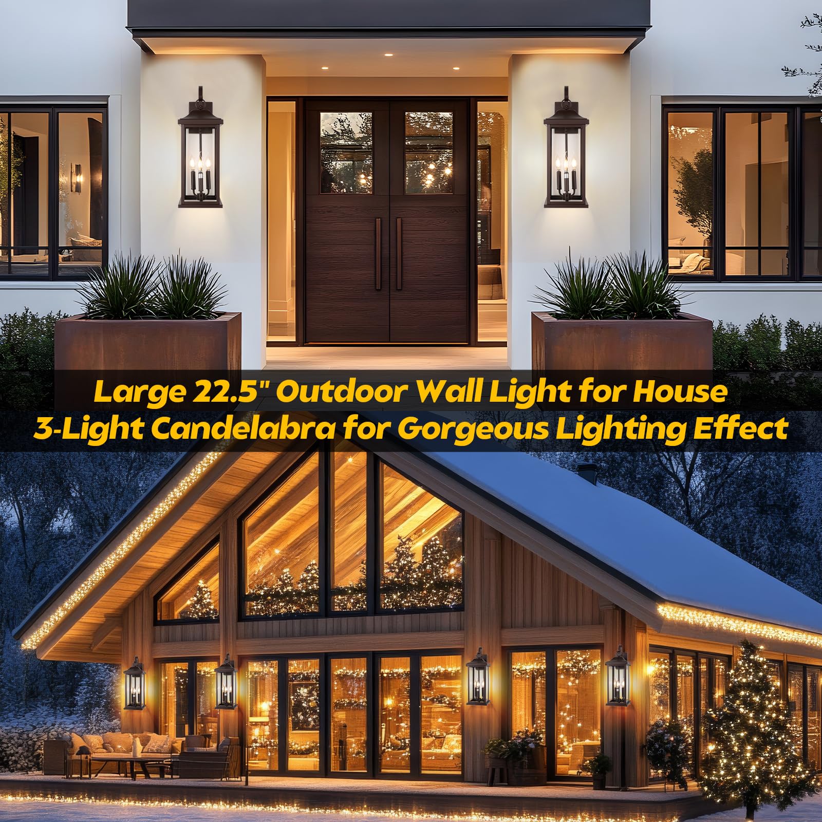 Roravilila 3-Light Outdoor Light Fixtures, 23” Vintage Bronze, IP65 Waterproof, 2-Pack, Front Porch Lanterns, Model RORAVILILA-534E87F