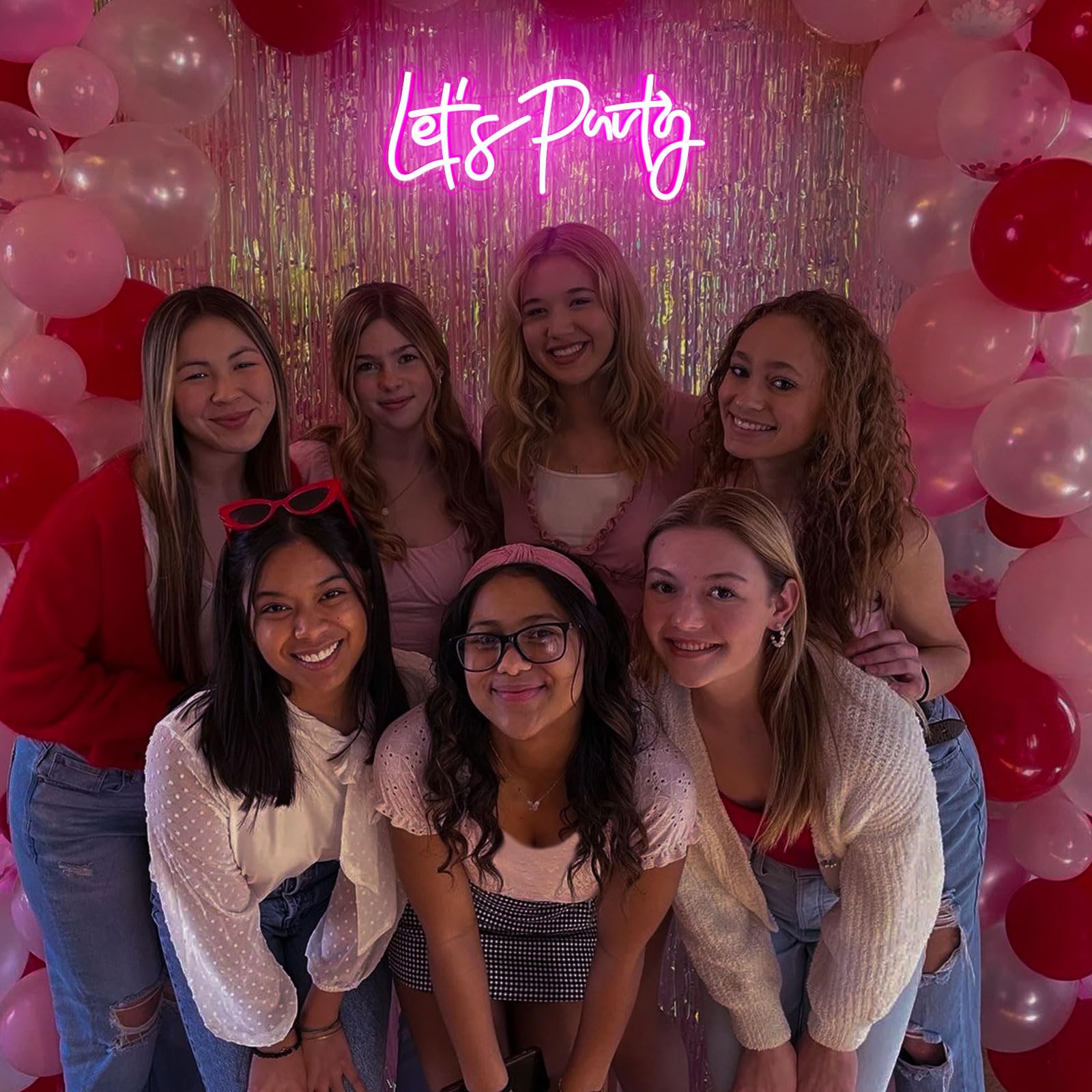 BerniceKelly LED Neon Sign, Lets Party Wall Decor, Pink, Model SJ-89, Acrylic, Glass, Metal, Crystal, for Bedroom and Party Decor