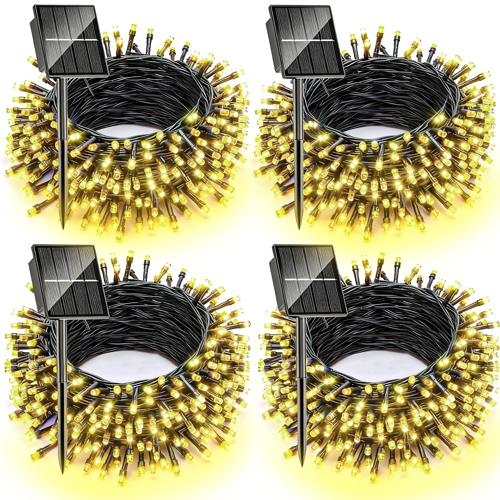 Dolucky Upgrade 4 Pack Solar Christmas Lights Outdoor Waterproof, 131FT Warm White 400 LED Solar Fairy Lights, 8 Modes Solar Str