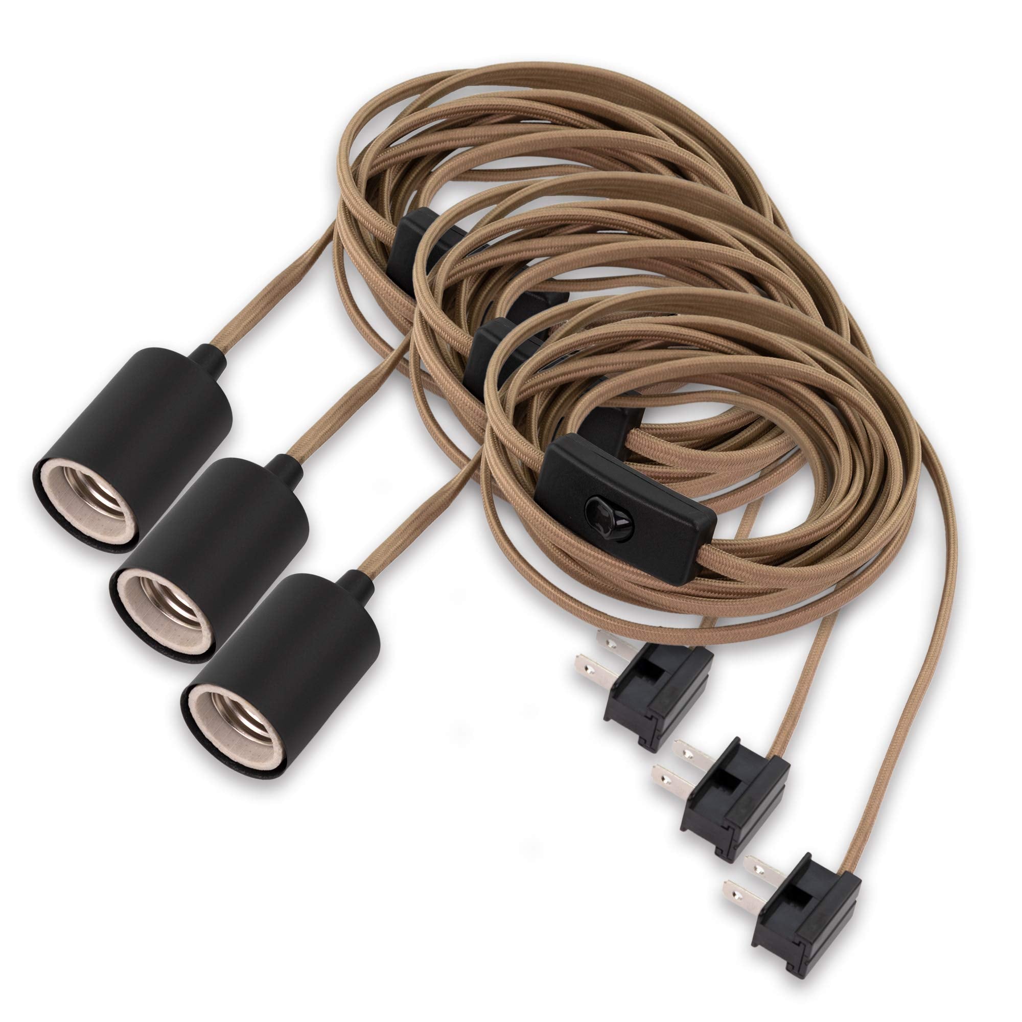 YaoKuem Pendant Lighting, Plug in Hanging Light Kits with ON/Off Switch, 15 Feet Cord Kit, Bulb NOT Included, Bronze, 3 Pack