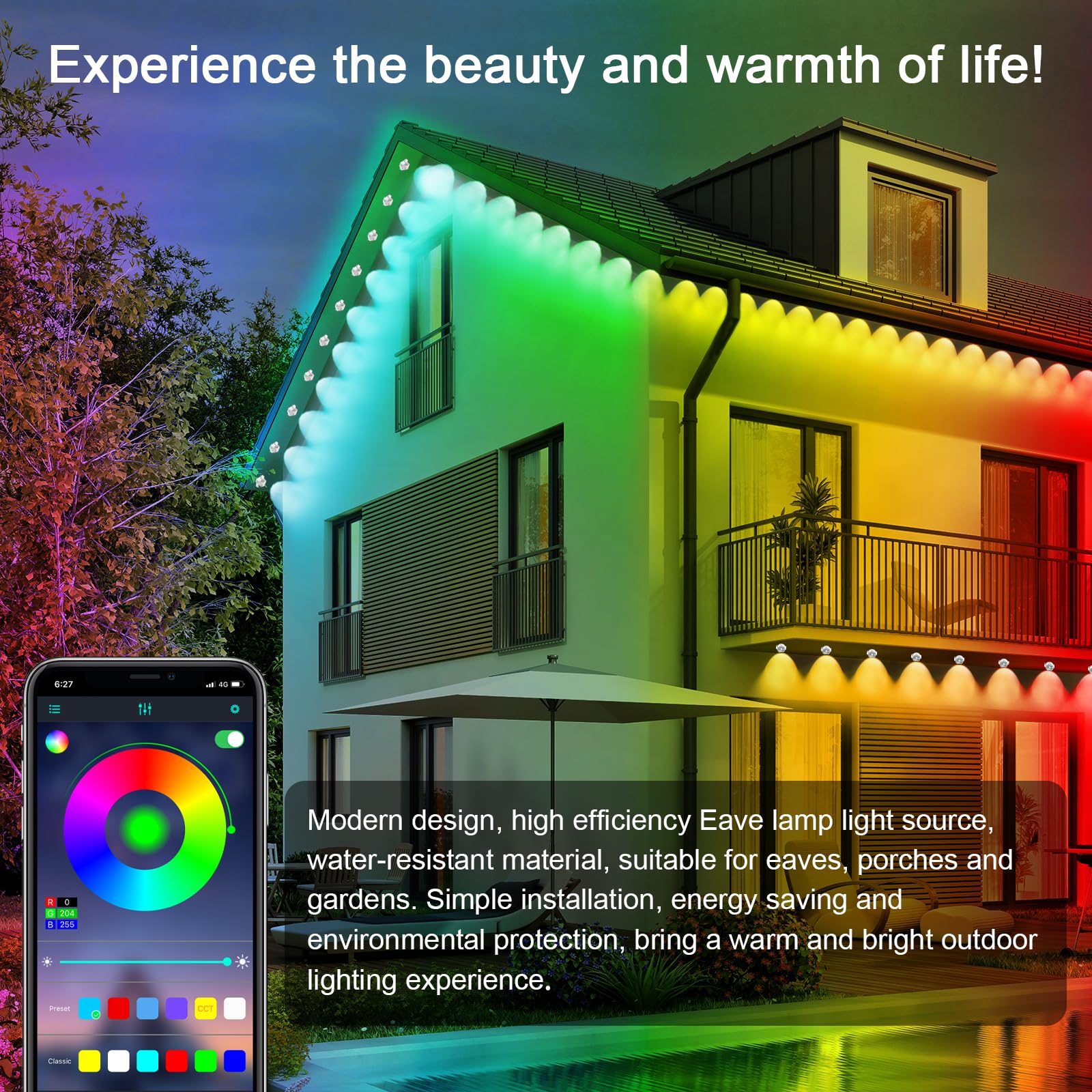 300Ft Permanent Outdoor Lights,Rgb Eaves Lights With App Control Remote,Diy Scene Modes Ip67 Waterproof Outdoor Under Eave Light