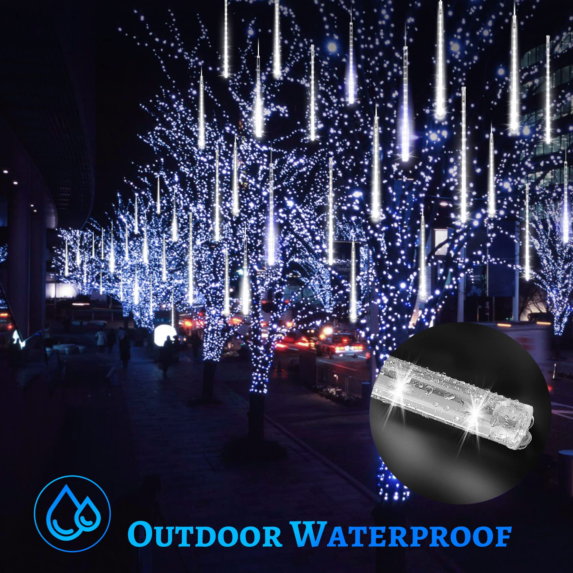 KNONEW Meteor Shower Lights 24 Tubes 672 LED Warm White Outdoor Waterproof Party Decorations Model BG-CL3M3-306L01