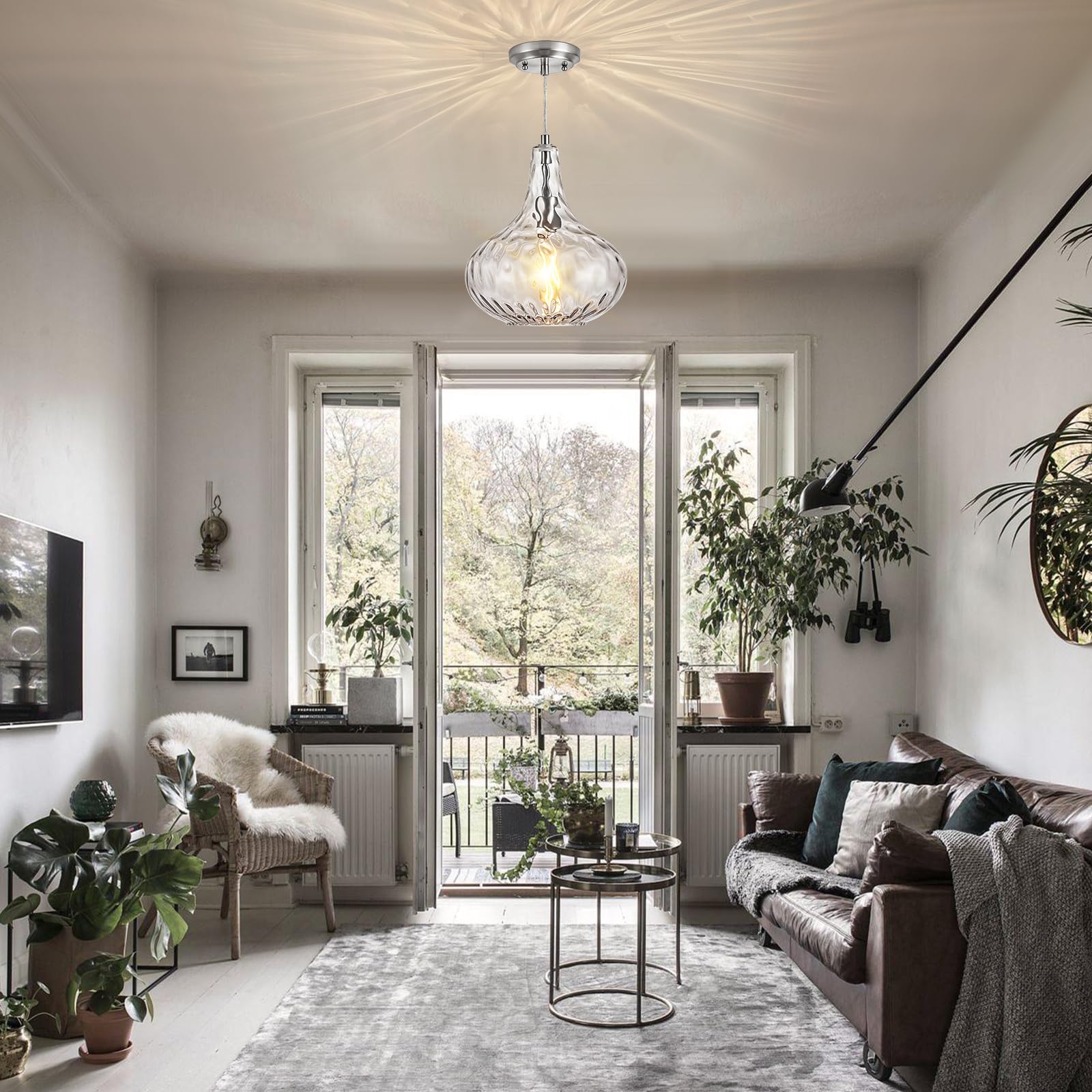 Catiner Glass Pendant Light Brushed Nickel 11-Inch Hammered Pendant Lighting For Kitchen Island, Kitchen Sink, Hallway, Living R