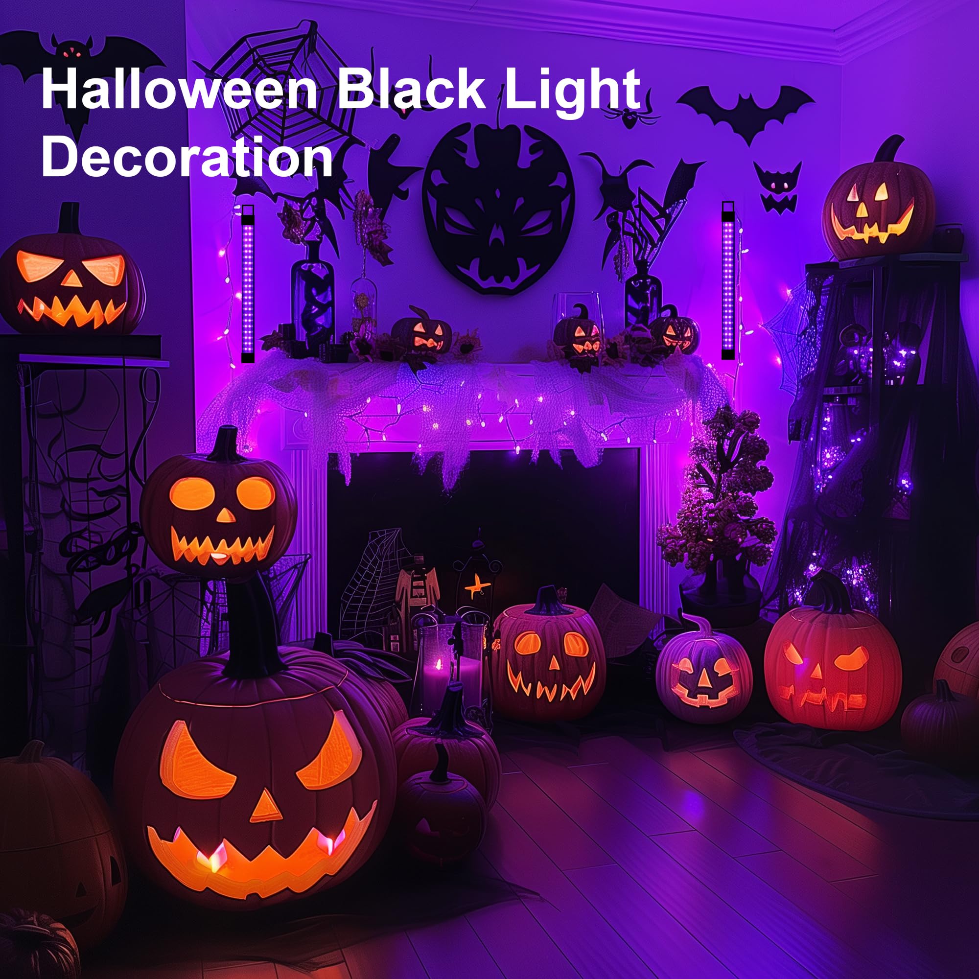 Destlife 4 Pack Rechargeable Black Light Bar 10W Battery Operated Blacklight, Portable BlackLights for Glow Party Fishing