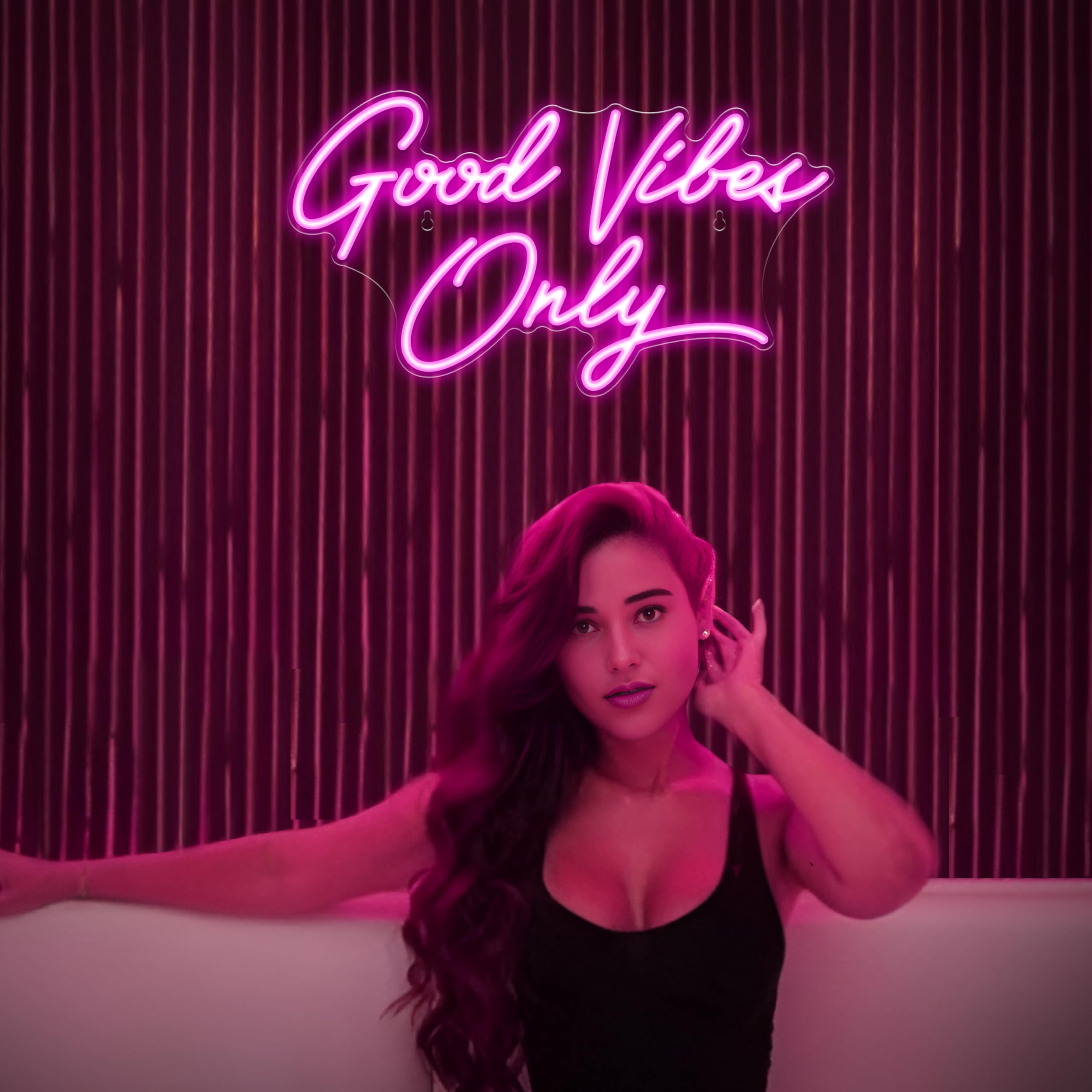 Kavaas Neon Wall Sign - Good Vibes Only LED Decor, 17.7in x 9.9in, Acrylic, Pink