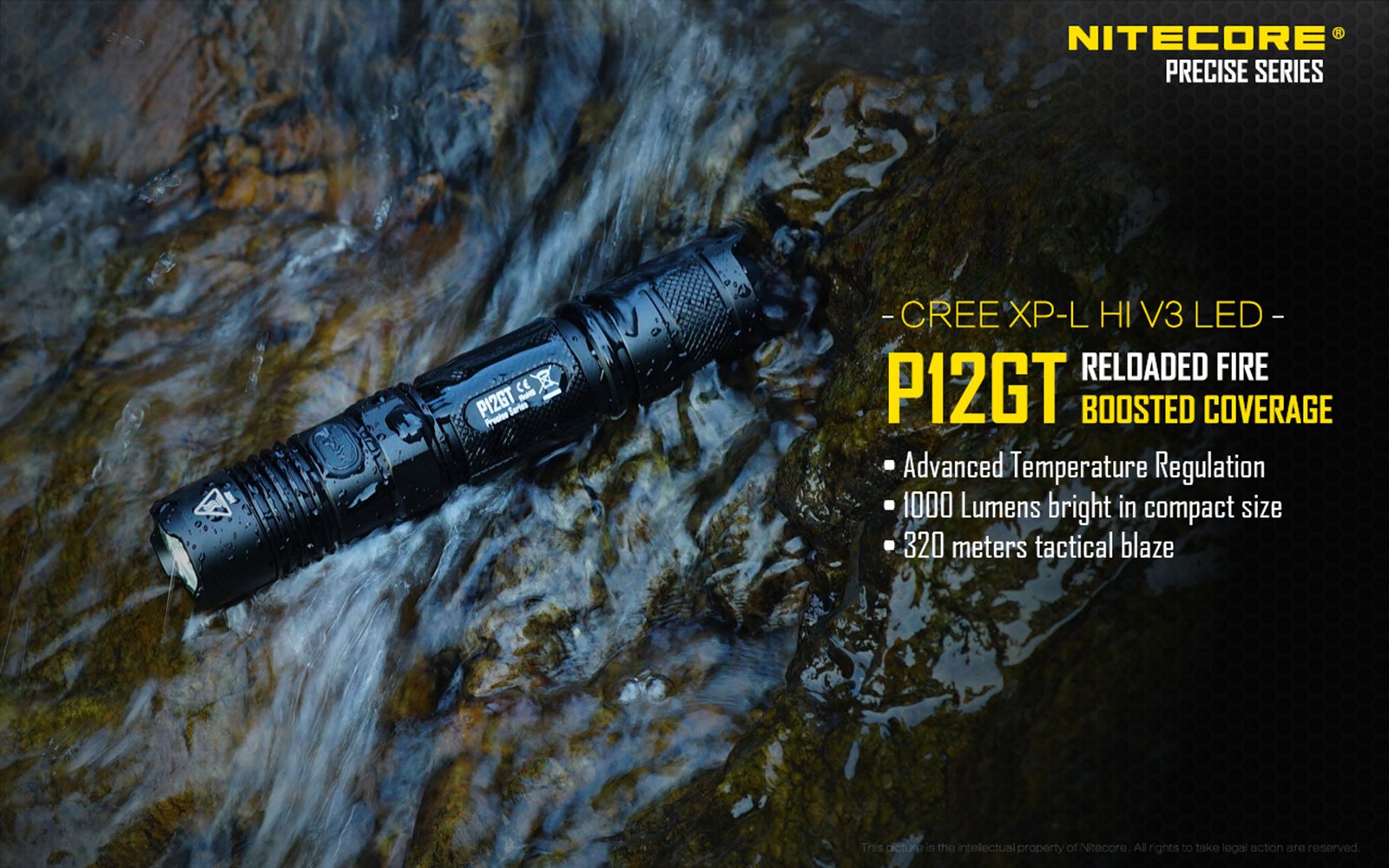 Nitecore P12GT Flashlight 1000 Lumen Cree XP-L Hi V3 LED, Small, Black with Free Andrew & Amanda Pen