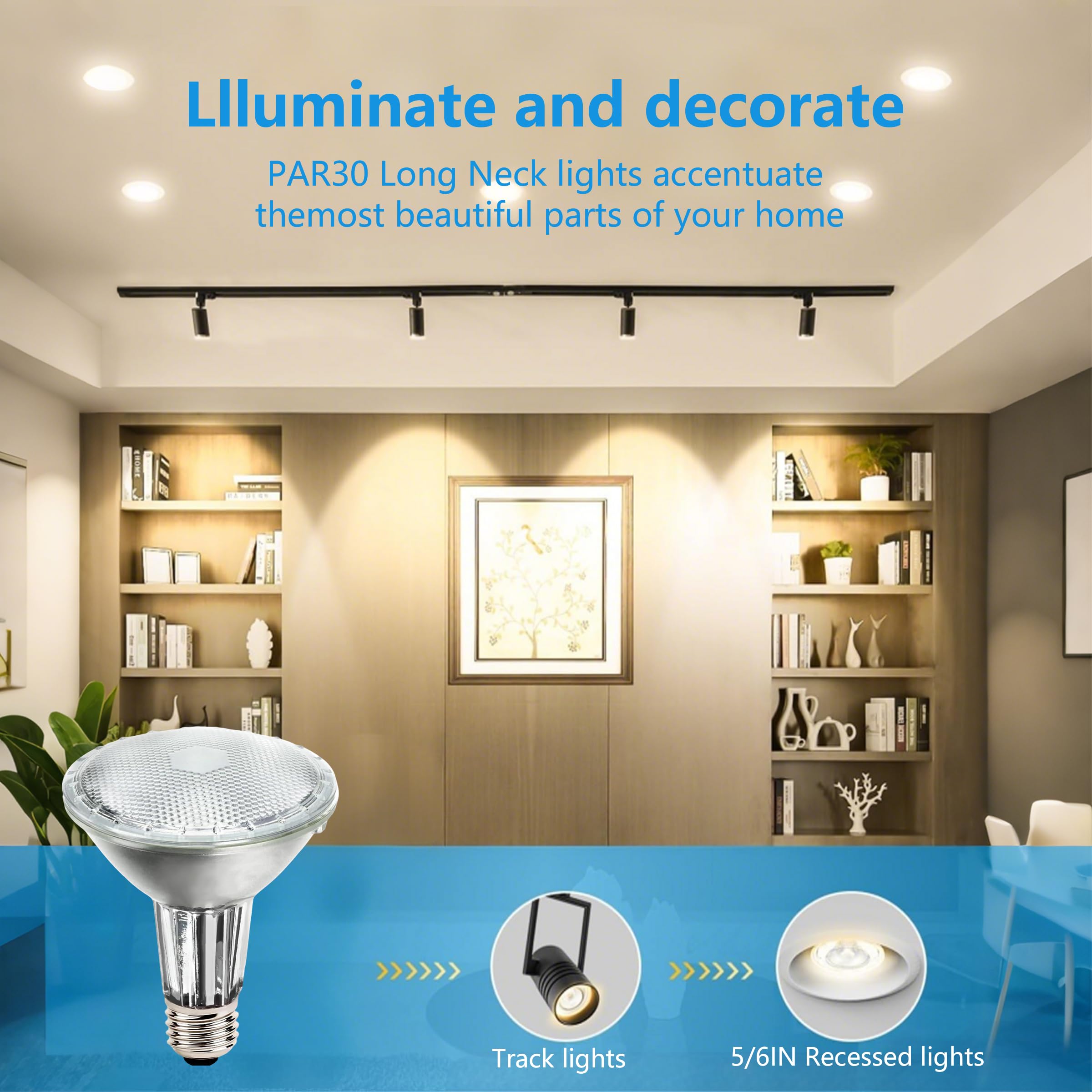 Misdood Par30 Long Neck Halogen Flood Light Bulbs  120V 39W  Dimmable High Output  E26 Medium Base  2700K Warm Lighting  3000 Hours For Recessed Light Bulb  6 Pack
