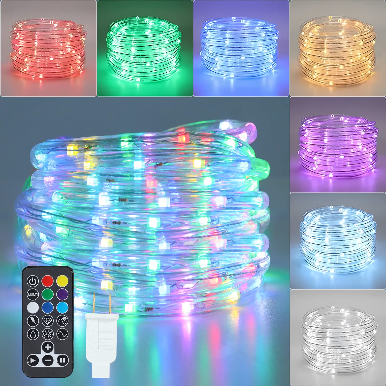 Vigdur Color Changing Rope Lights - 18FT Led Rope Lights Outdoor Waterproof with Remote Connectable 7 Colors & 7 Modes Decorative Christmas Lights for Xmas Bedroom Party Holiday Decoration