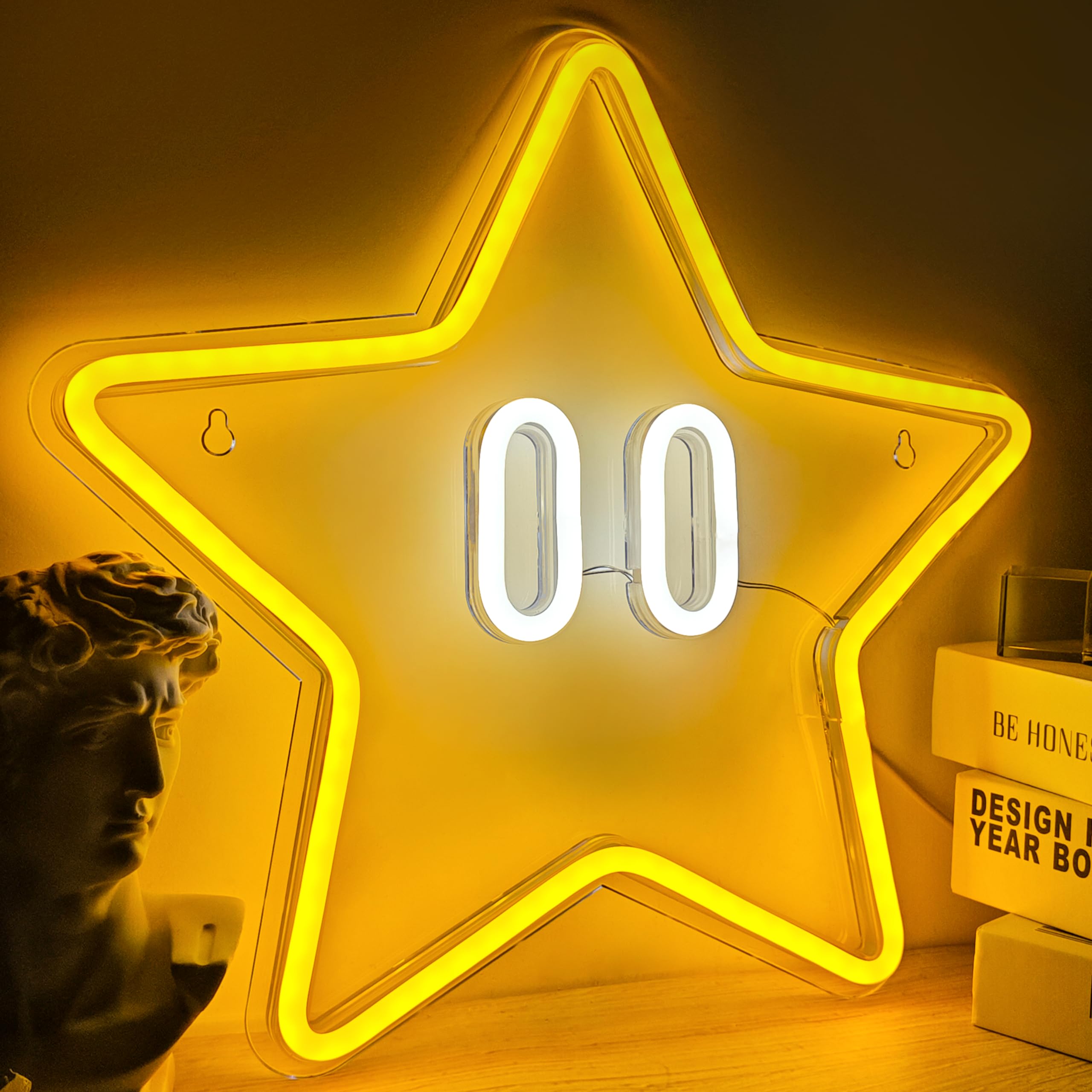 VIKLIU Star Neon Sign - Dimmable Acrylic Game Room Decor, 13.2x12.6 inches, USB Powered, A-Star Color, Model MLAX