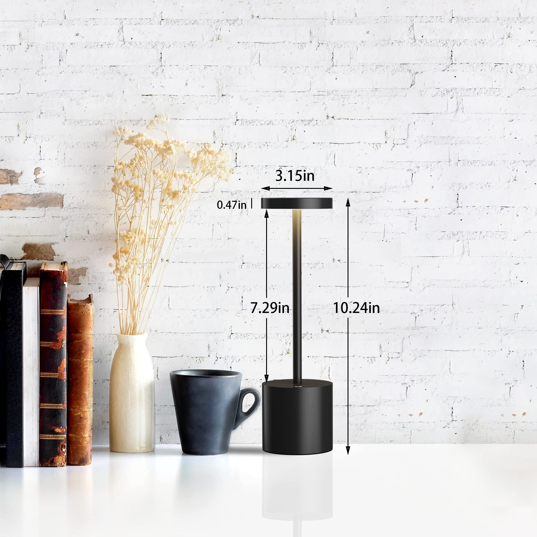 Tbbga Led Cordless Table Lamps Set Of 2, Rechargeable 5000Mah, Dimmable, Black