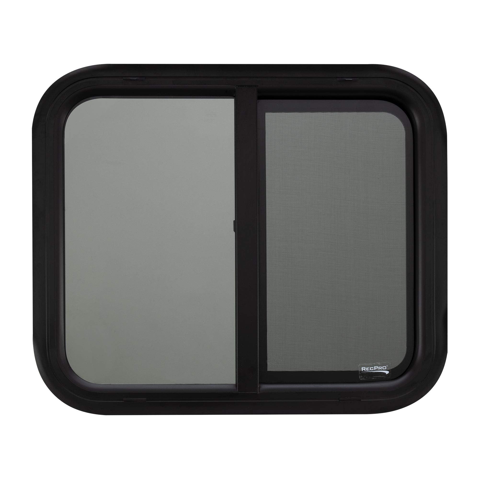RecPro RV Window Replacement, Teardrop Style, Horizontal Sliding, 24inW x 20inH, Black, Model RP-WIN, Made in USA