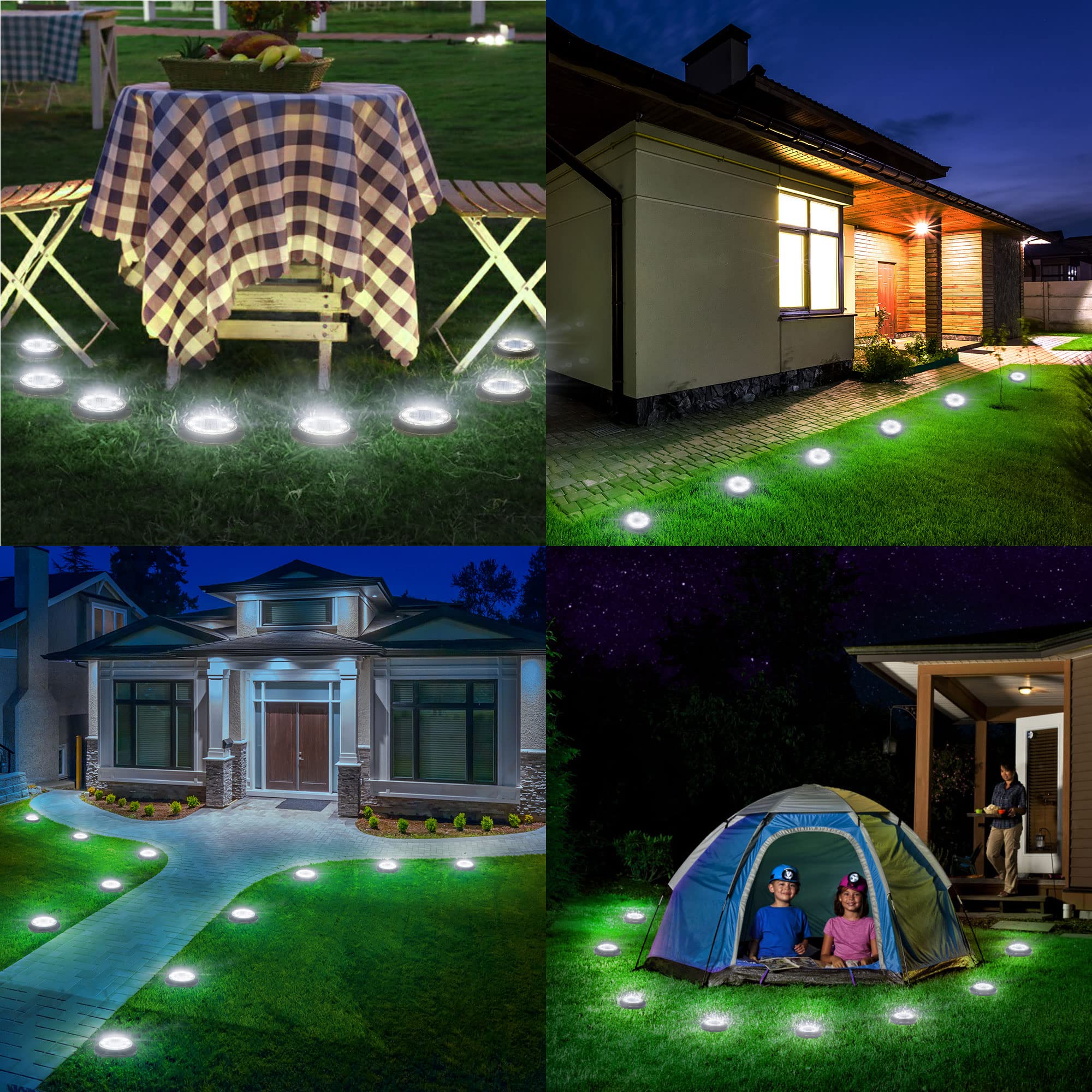 Flacchi Solar Ground Lights - Waterproof Outdoor Disk Light for Yard, Pathway, Driveway - 8 Pack, Cool White, Model YN001