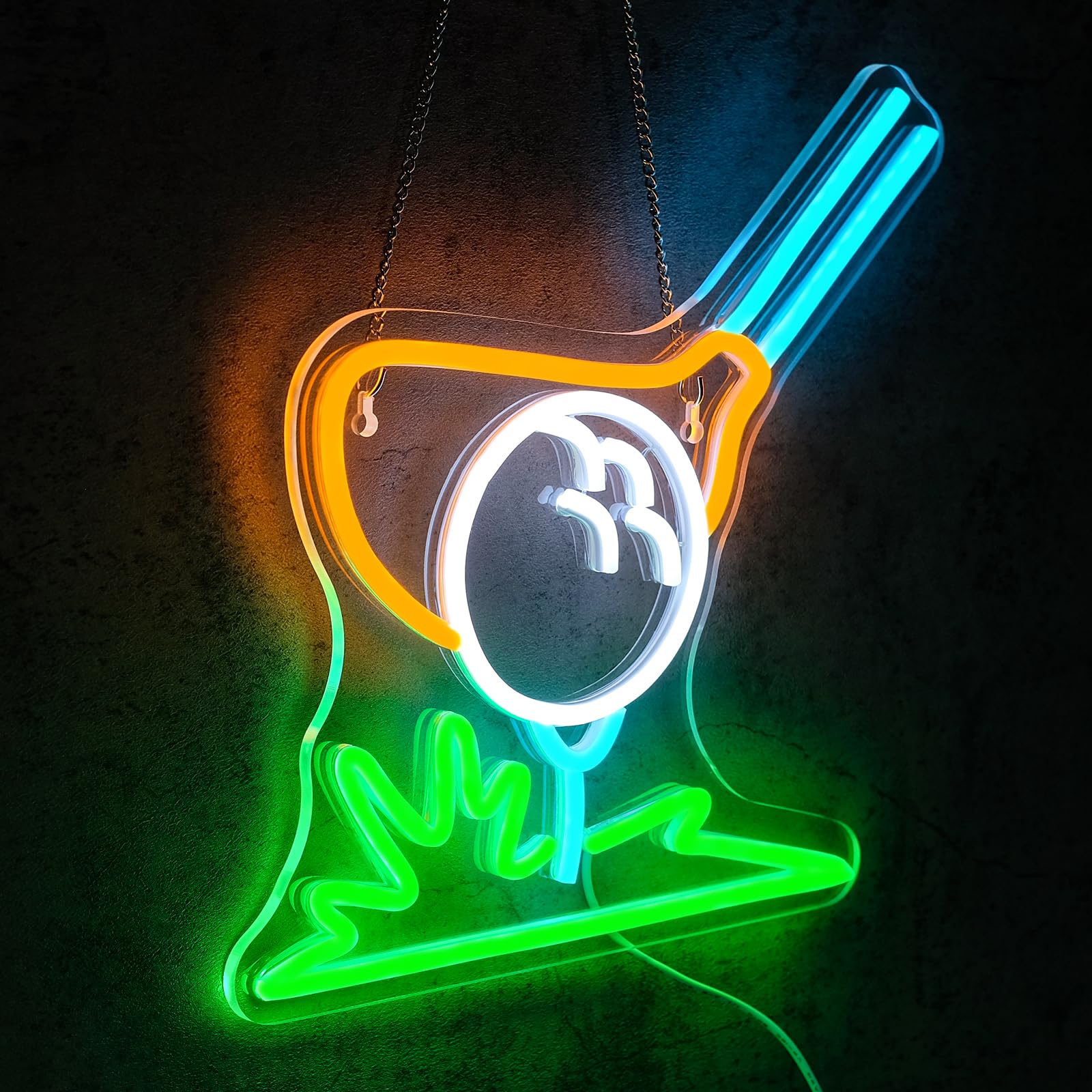 Virlusy Golf Neon Sign - Dimmable LED Wall Decor, Acrylic, Model YL-Golf, USB Powered, Green Yellow White, Ideal for Sports Room and Man Cave