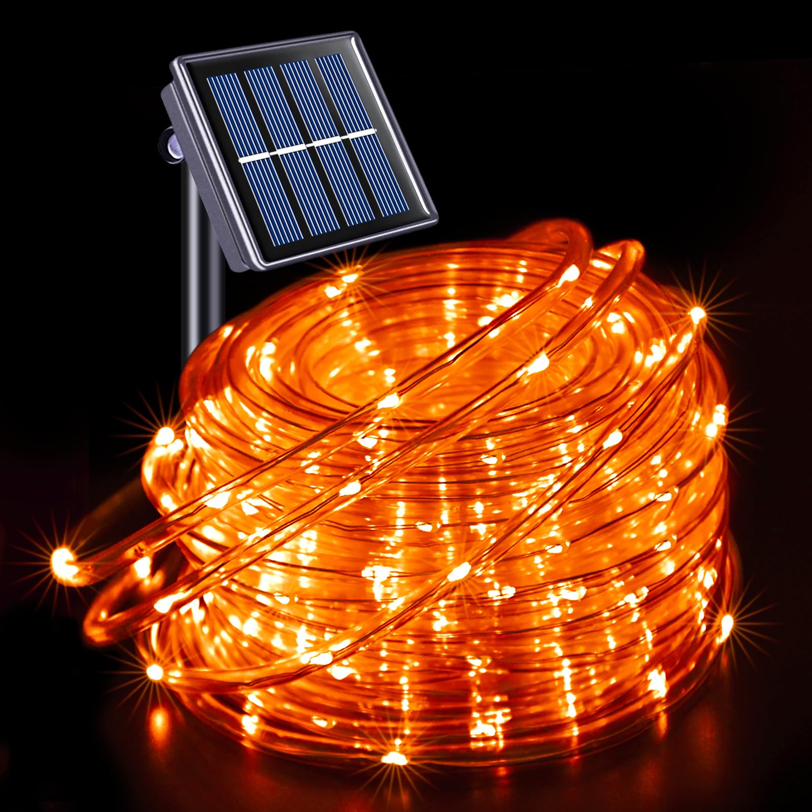 JMEXSUSS Solar Rope Lights, 200 LED, 66 ft, Waterproof, PVC, Orange, Halloween/Thanksgiving Decor