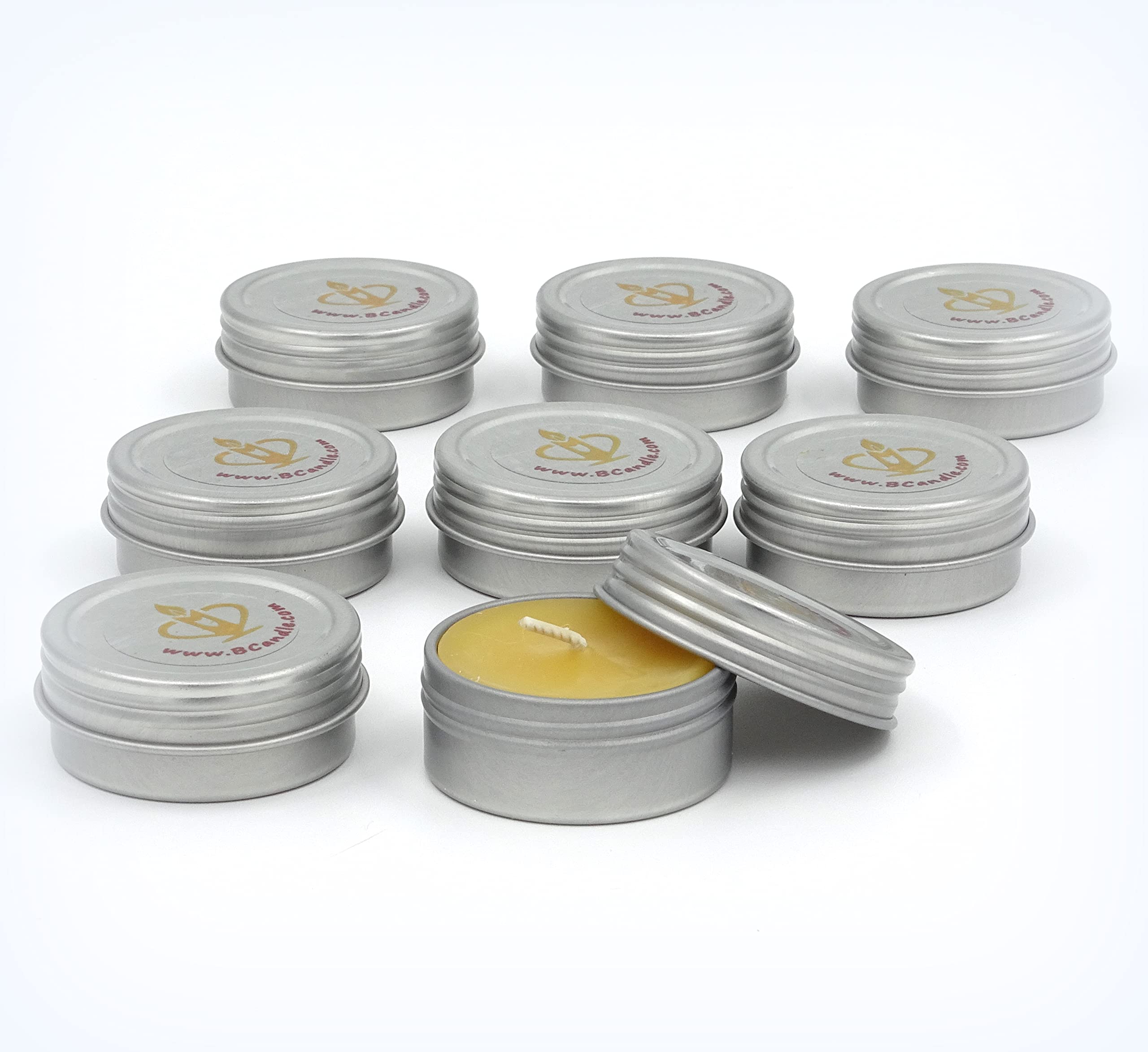 Bcandle Set 100% Beeswax Tea Light In Flat Tin Container With Screwtop Cover, For Camp, Outdoor, Sports Events, Fishing (8)