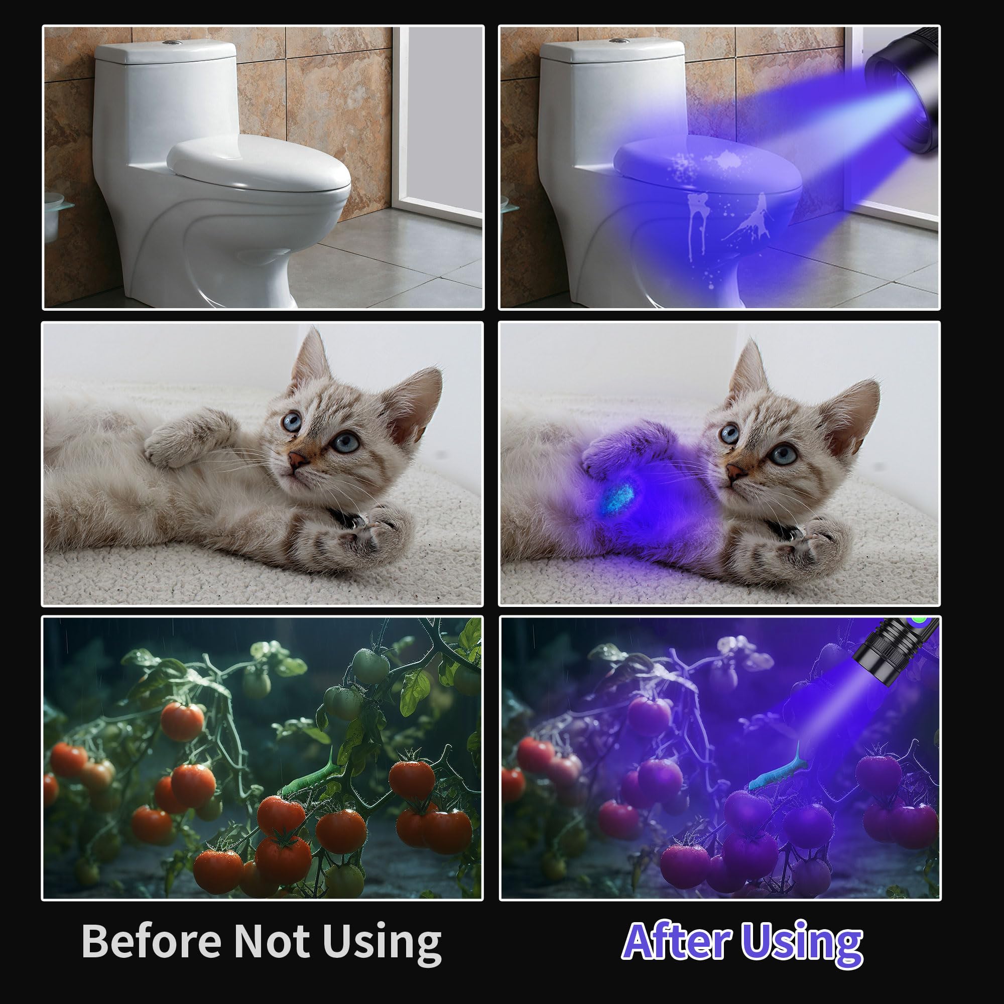 Uv Flashlight Black Light Usb Rechargeable 365Nm Blacklight Mini, Woods Lamp Portable Handheld Powerful Led Ultraviolet Lights Flashlights, Focus Adjustable For Resin Curing, Pet Urine Detection