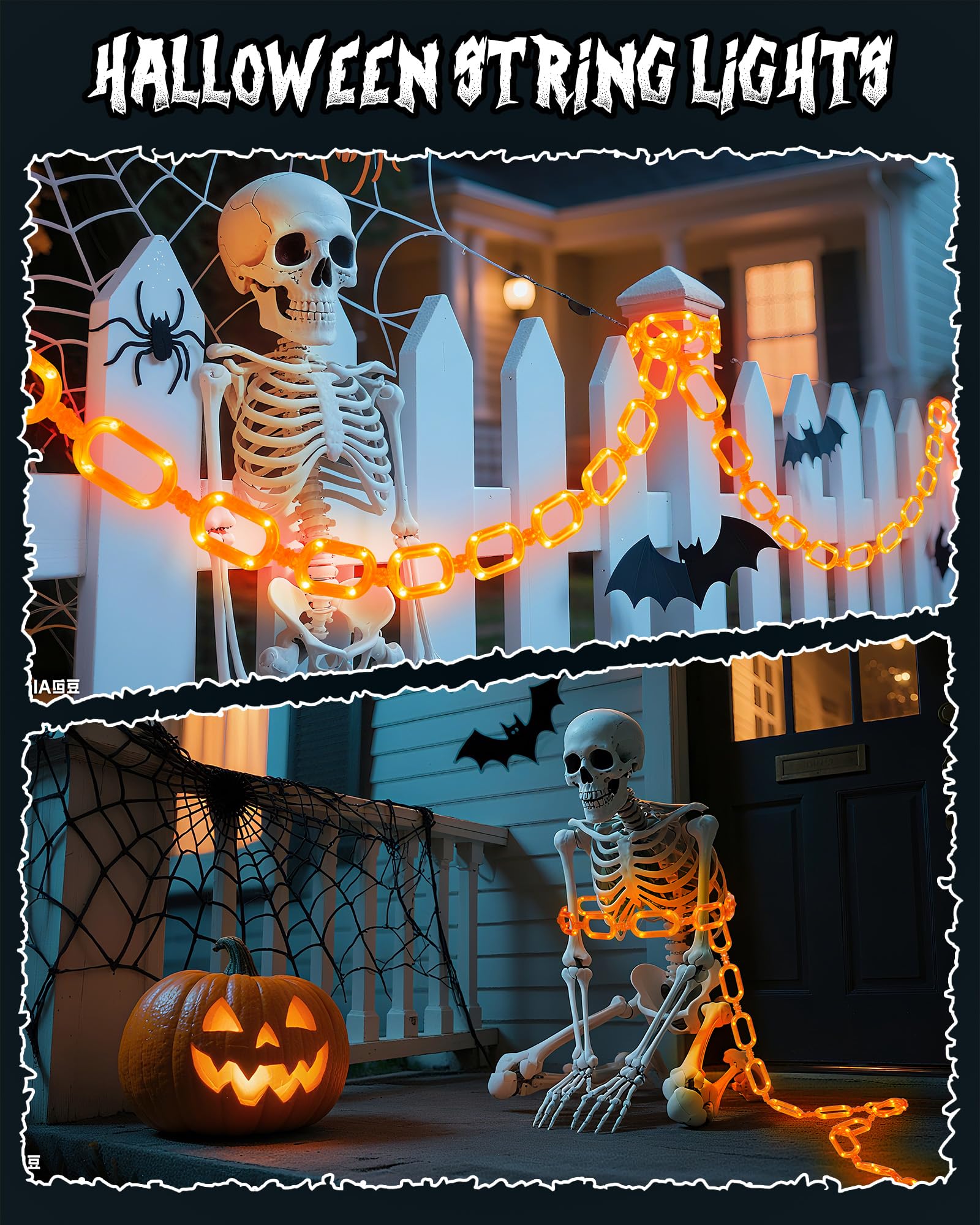 Brightown Halloween String Lights - 10 Ft Battery Operated, 8 Modes, Waterproof, Orange, 1 Pack