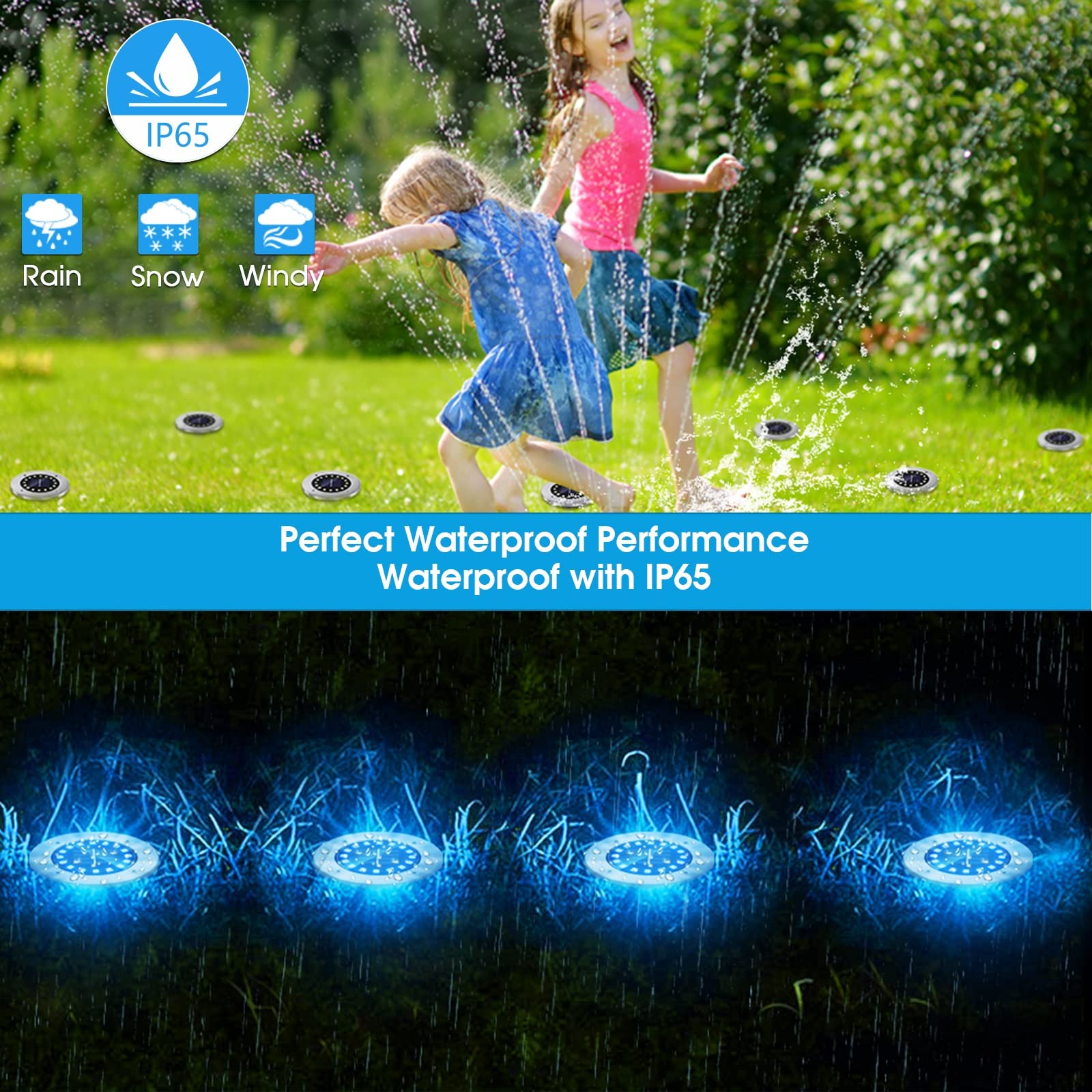 NFESOLAR Solar Disk Lights - 16 LEDs, Waterproof, Blue, 8 Pack for Garden, Pathway, Driveway Lighting