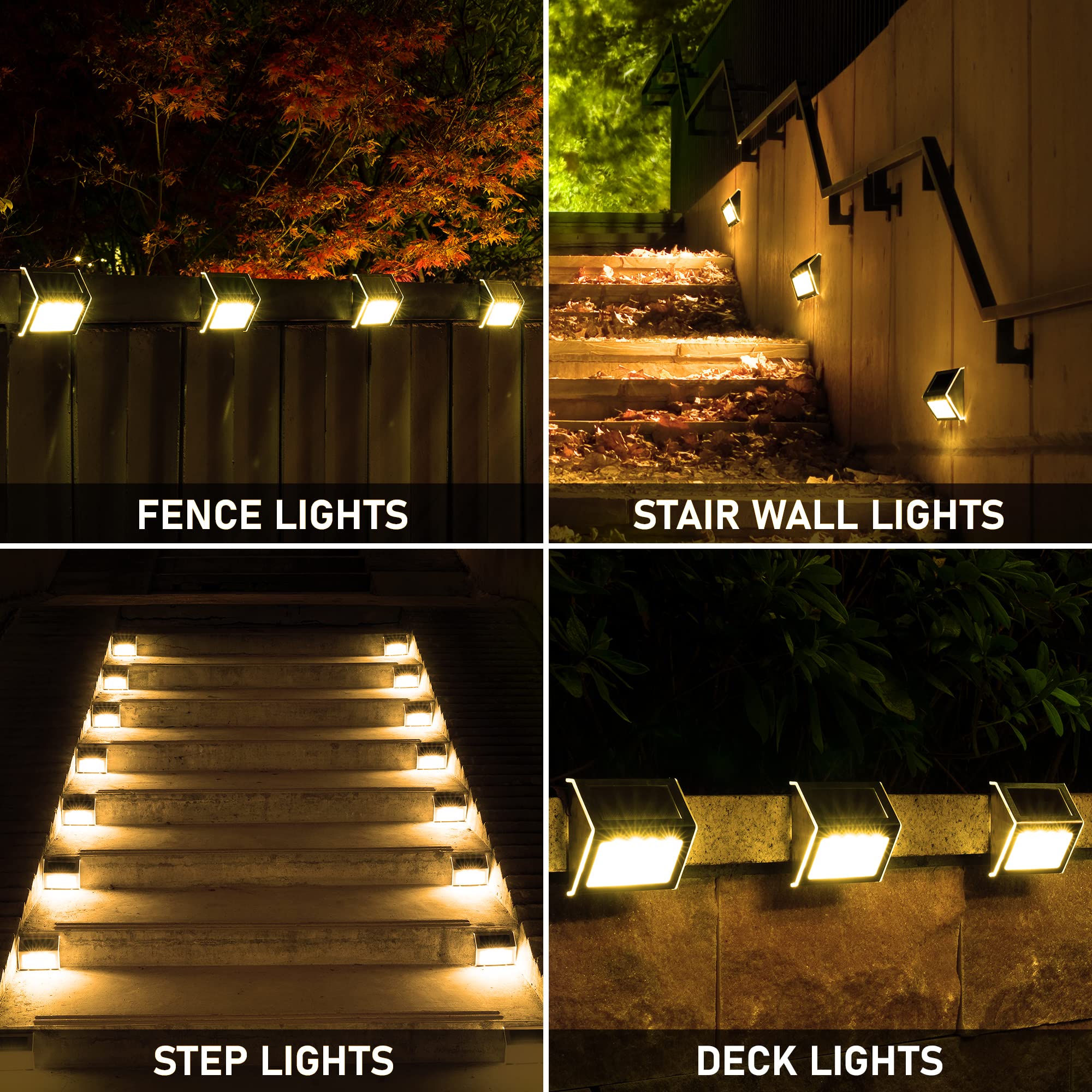 Solpex Solar Step Lights, 6 Pack Solar Stair Lights, Outdoor Fence Lighting, Solar Powered Deck Lights Waterproof 4 Leds For Sta