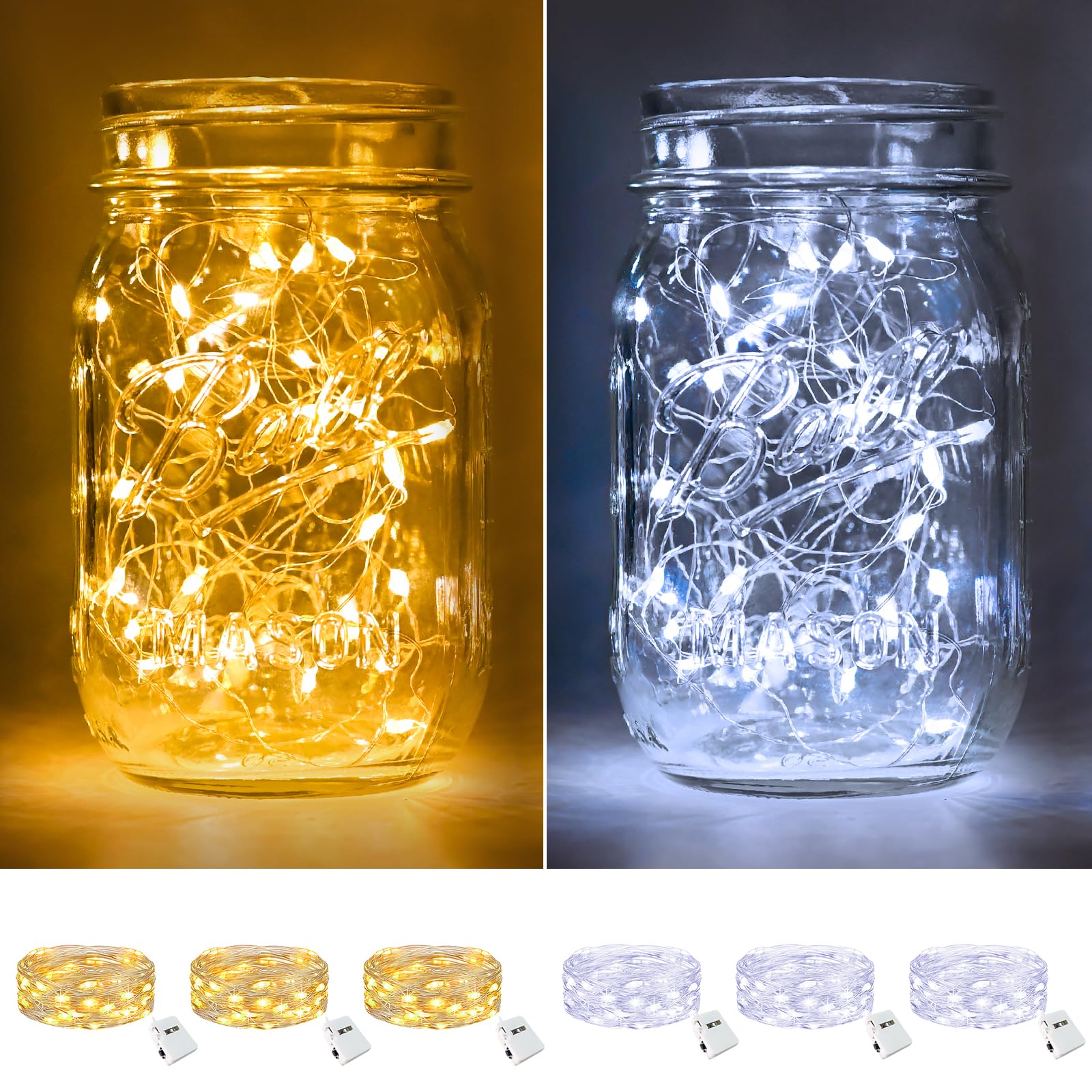 btfarm 6 Pack Fairy Lights Battery Operated [3 Modes]  7ft 20 Led Twinkle Lights String Lights Waterproof Bulk Small Mini Silver Wire for Christmas Mason Jars Wedding Table Centerpiece