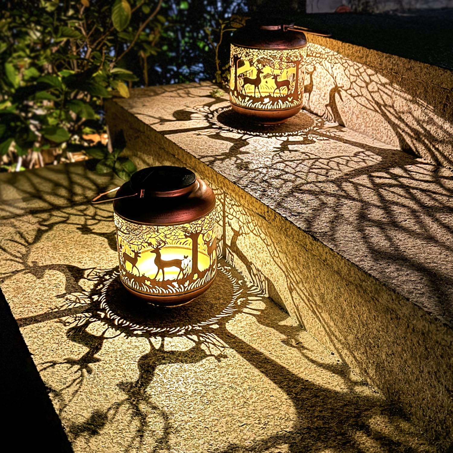 TIGGSY Bronze Deer Solar Lanterns - Waterproof Outdoor Hanging LED Lights for Garden, Patio, Lawn, Tabletop Decor