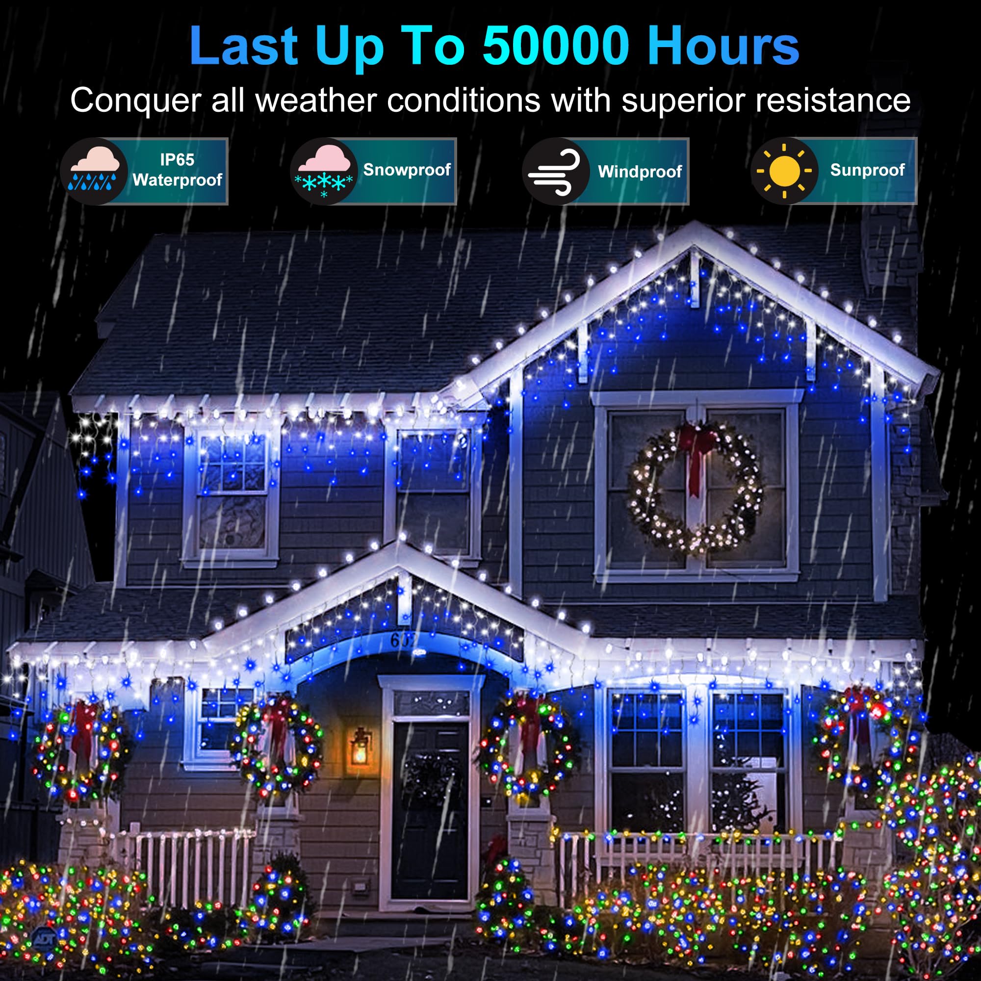 792 Led Christmas Outdoor Lights With 176 Drops, 82Ft Hanging Curtain Lights 8 Modes, Christmas Fairy Lighs With Timer & Memory