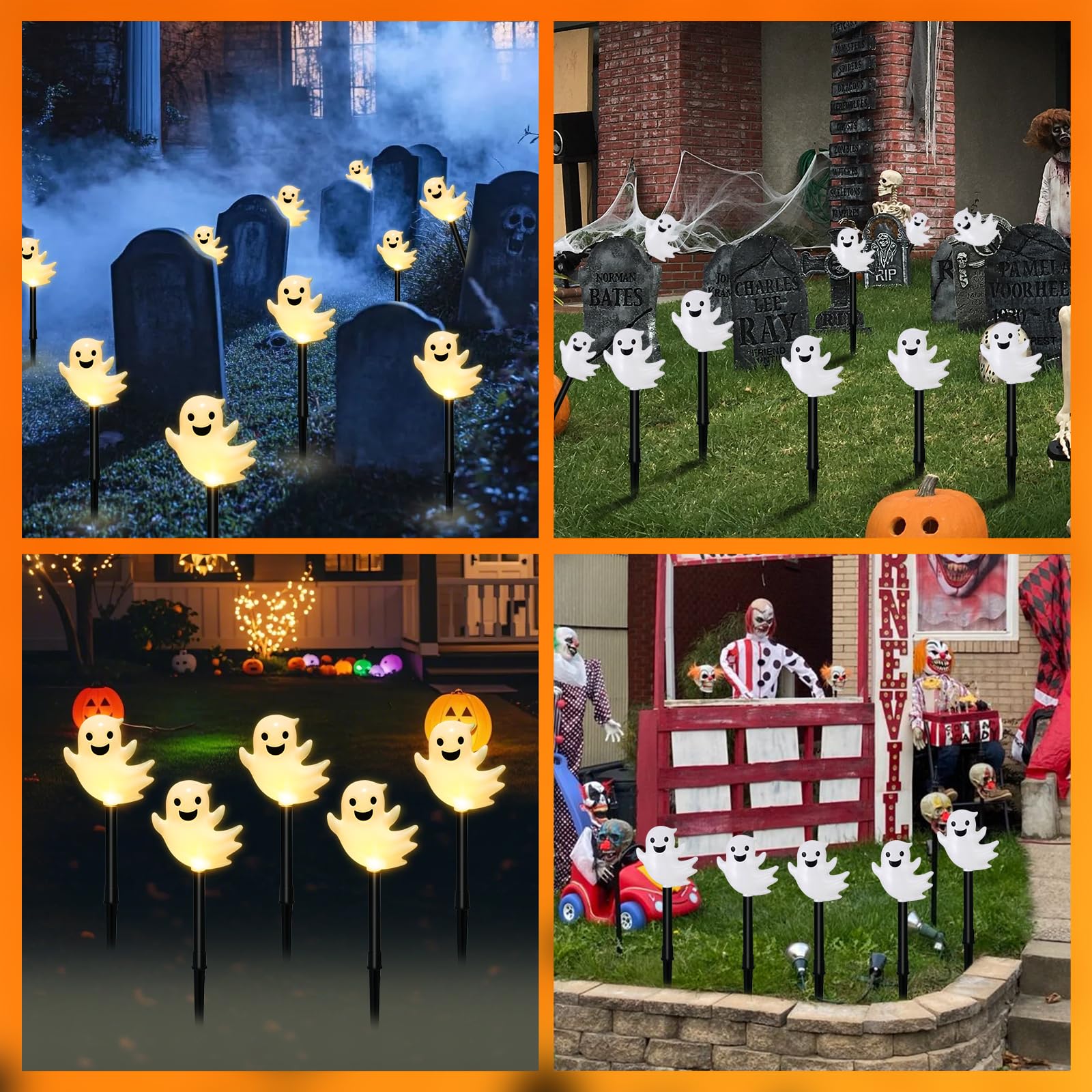 Solar Halloween Ghost Pathway Lights  10 Pack 3D Lighted Outdoor Stake Decorations  Waterproof Led Yard And Garden Lights For Halloween Pathway  Lawn  Patio  And Holiday Decor (Warm White)