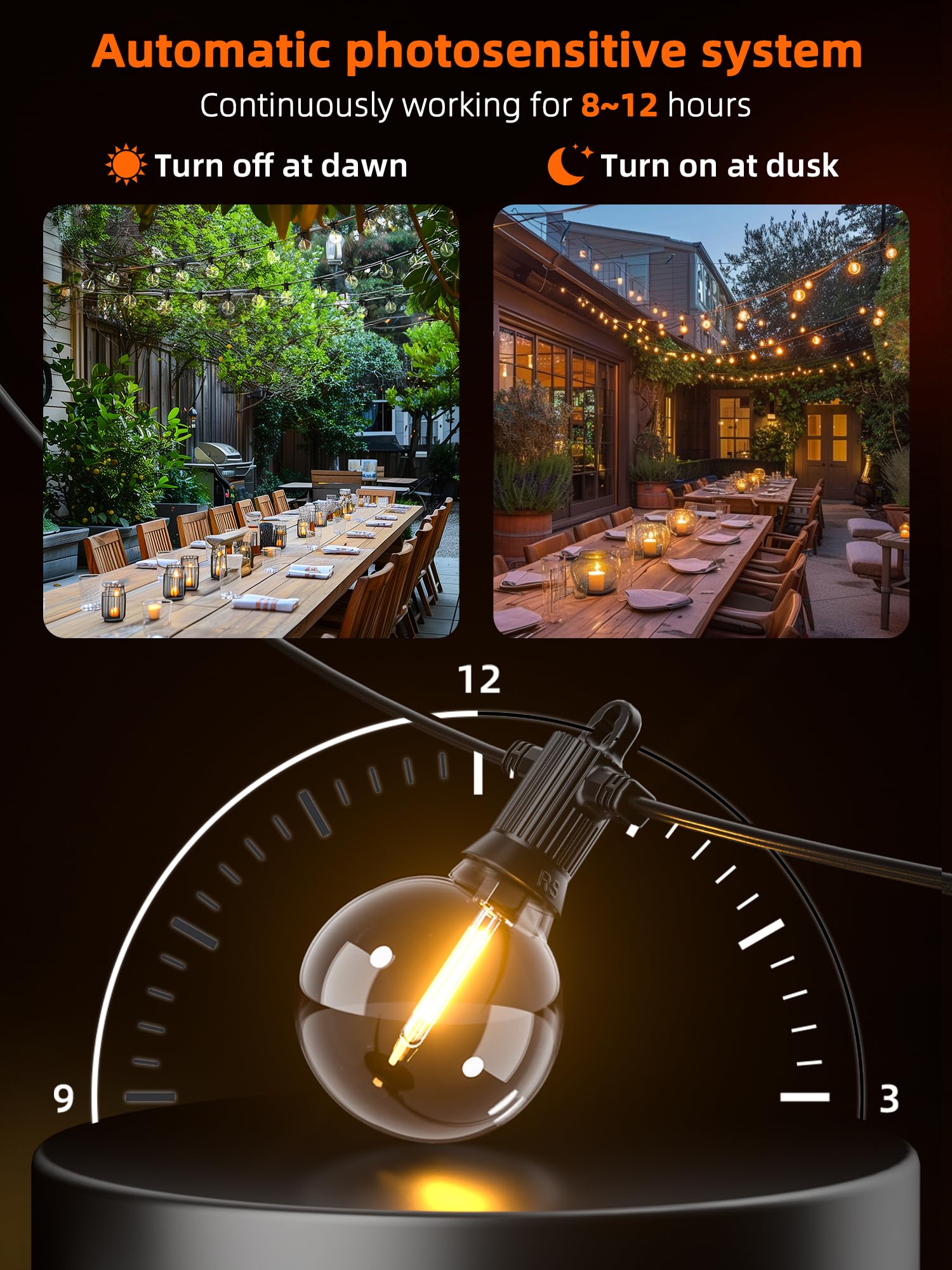 Kawaya Solar Powered String Lights For Outside, Outdoor Ip65 Waterproof Led Patio Light With Usb-Charging, Shatterproof Edison H