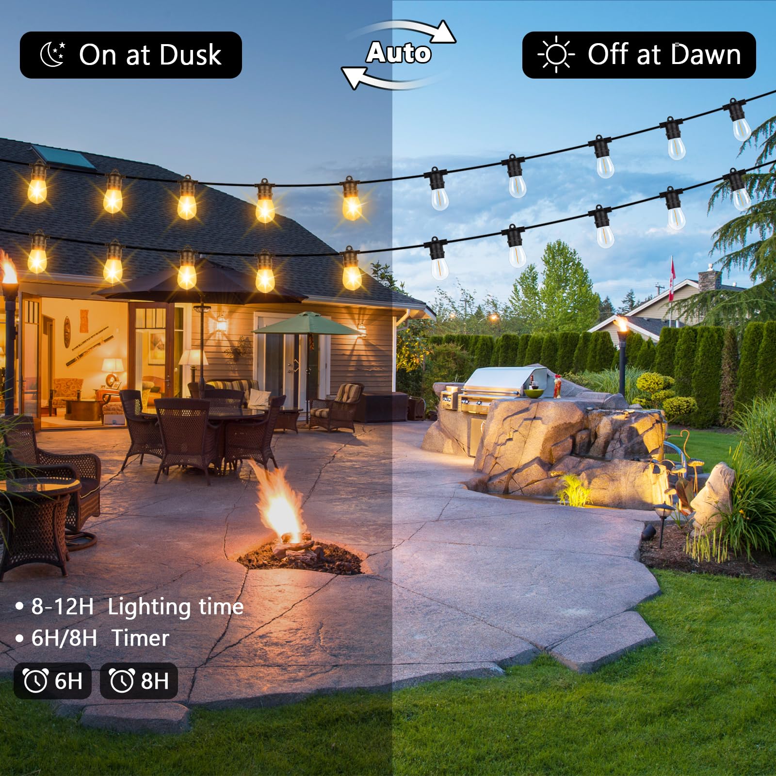 BesLowe 48FT S14 Solar String Lights Outdoor with Remote Controller, Solar Powered Patio Lights Waterproof with LED Edison Bulbs