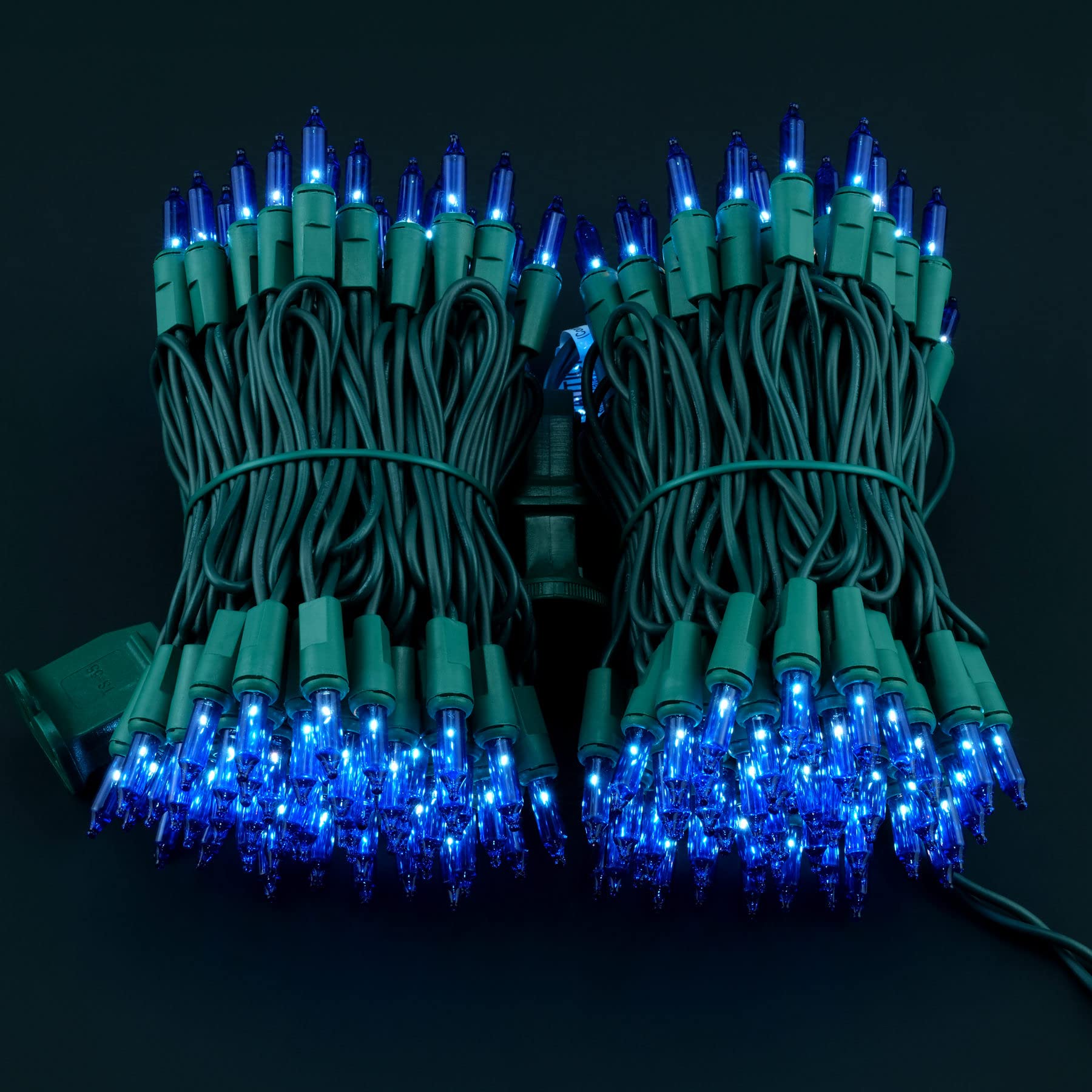 YULETIME Blue Christmas Lights, 200 Count Mini String Lights, 21 ft (2 Strands), Incandescent, UL Certified, Green Wire
