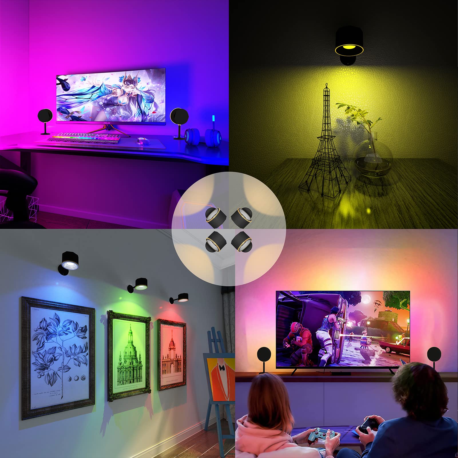 Yuewilai Magnetic Wall Sconce 16 Rgb Colors Dimmable, 2 Pack Rechargeable Battery Operated Usb, Picture Painting Wall Light With Remote, 360° Rotate Magnetic Ball Led Wall Mounted Lamp (Black)