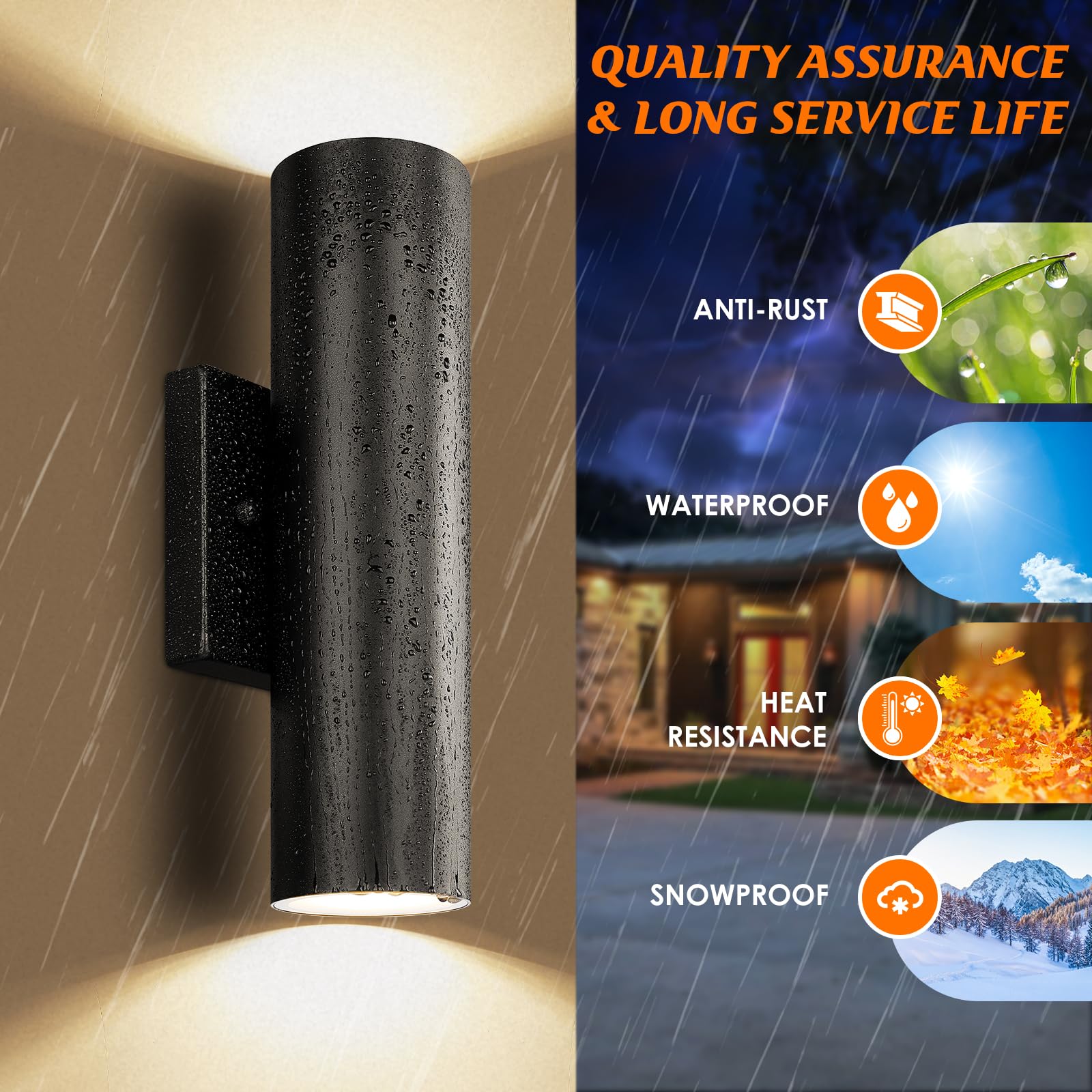 4-Pack Modern Outdoor Wall Light, 12W 3000K Led Cylinder Exterior Light Fixtures With Tempered Glass Cover, Waterproof Up And Do