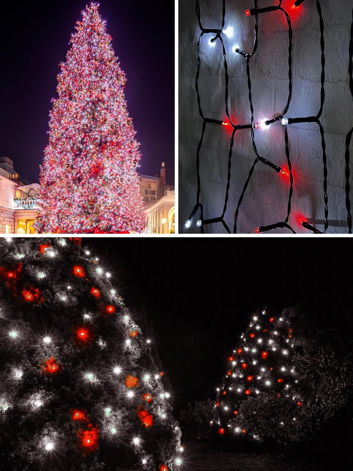 4-Pack Red And White Solar Christmas Lights Outdoor Waterproof  400Led 132Ft Solar Powered Led String Lights Green Wire With 8 Modes Solar Fairy Lights For Xmas Tree Party Wedding Garden Fence Decor