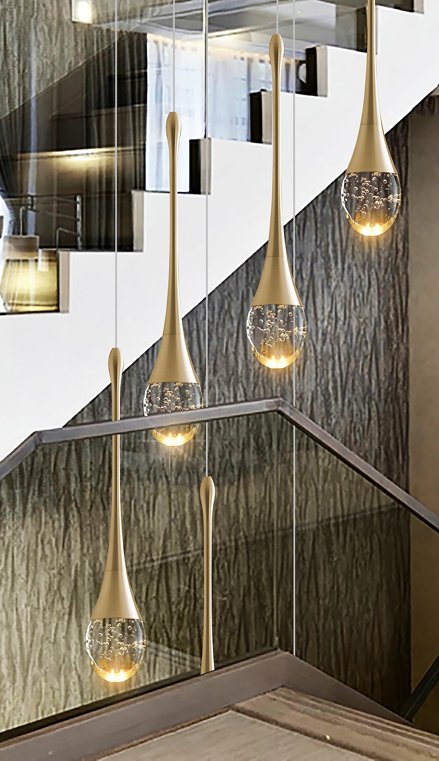 Ykolupty H86 Pendant Lights Kitchen Island 6-Lights Pendant Chandelier For Dining Room Hallway Stairwell,Led Dimmable 2700K-6000K