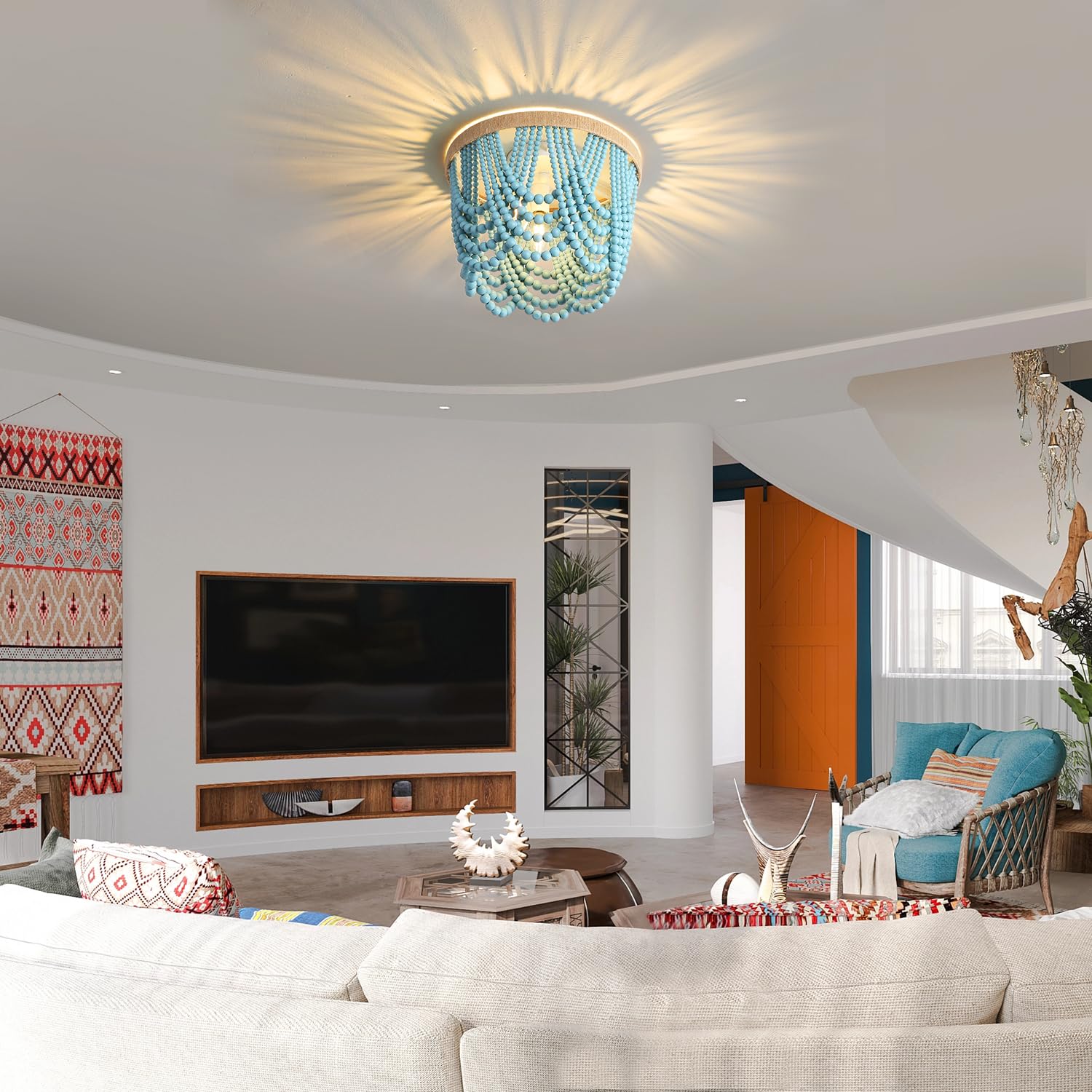Ryahq Bohemian Lighting Bohemian Chandelier Handmade Beaded Chandelier Bohemian Lighting Ceiling Beaded Lighting 3 Shallow Wood